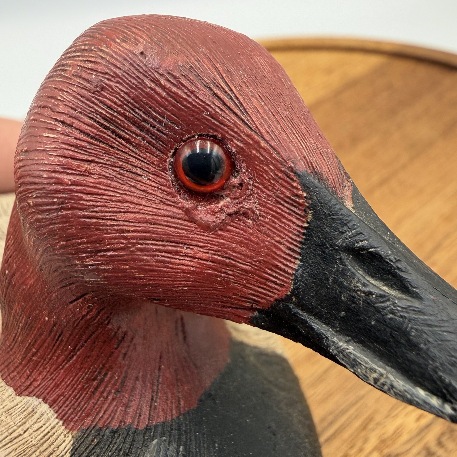 Hand Carved Wood Canvasback Duck Decoy MD 1989 Signed J.R. Williams Glass Eyes