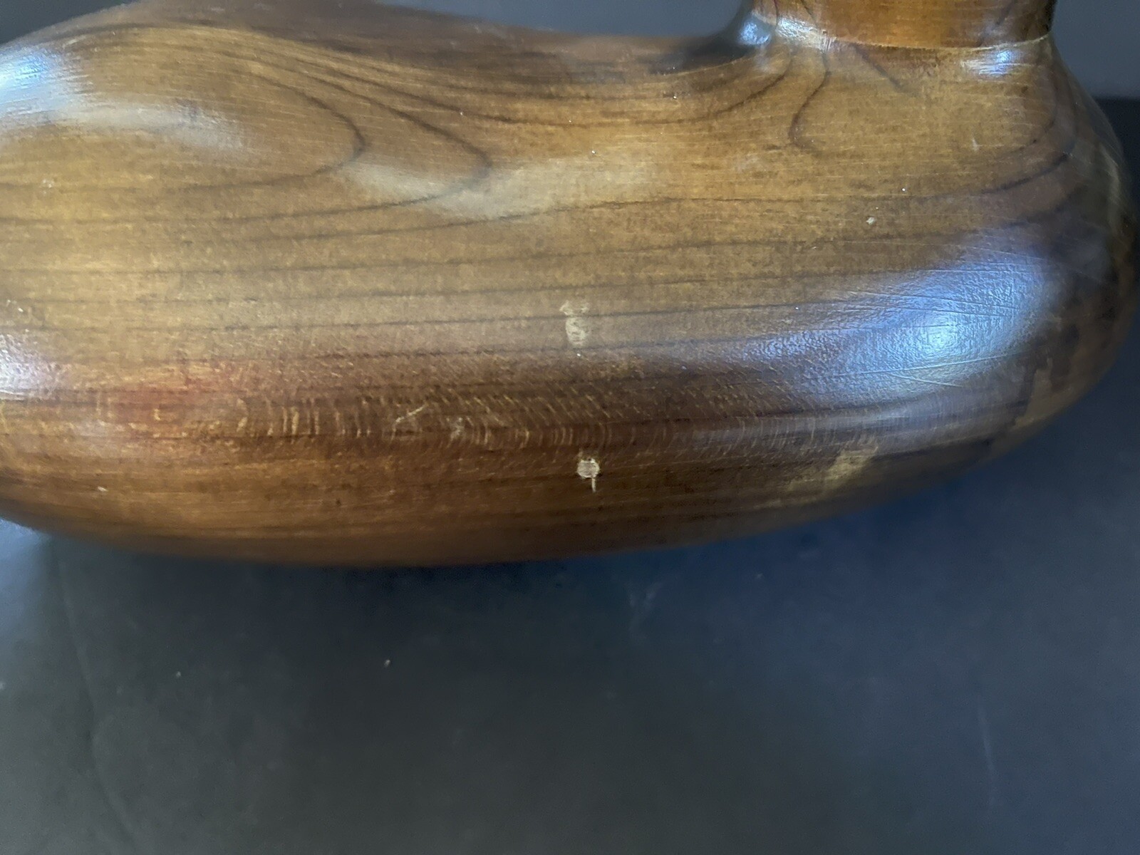 Beautifully hand crafted Wood Decoy Duck with Glass Eyes Signed Ron Fisher 1983