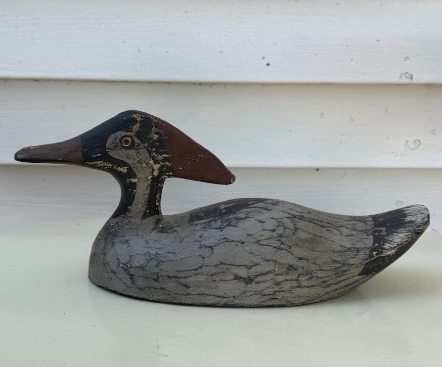 Vintage Hand Carved Wood Duck Merganser Decoy Unsigned Mancave Decor Lake01