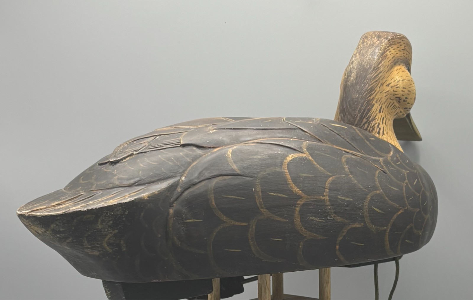 ***ORIGINAL PAINT*** OVERSIZED BLACK DUCK VINTAGE DECOY W/ UNUSUAL SWING WEIGHT