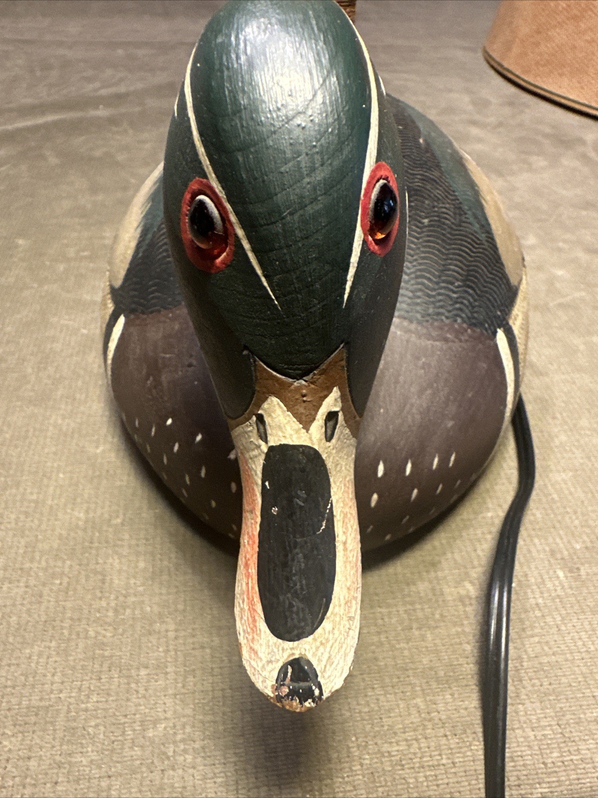 Early Ken Harris Woodville NY Hand Carved Wood Duck Decoy Table Lamp