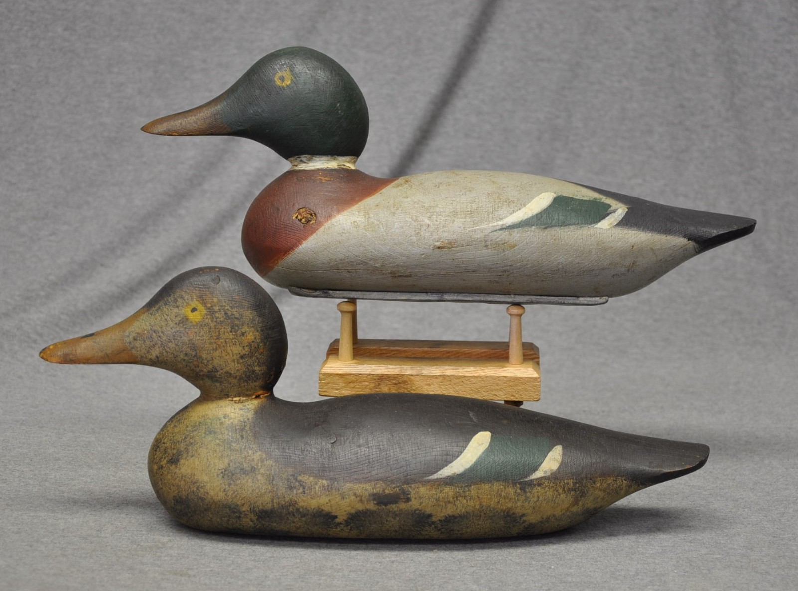 RARE EXCELLENT MASON PAINTED EYE MALLARD DUCK DECOYS ORIG PAINT/ NECK FILLER