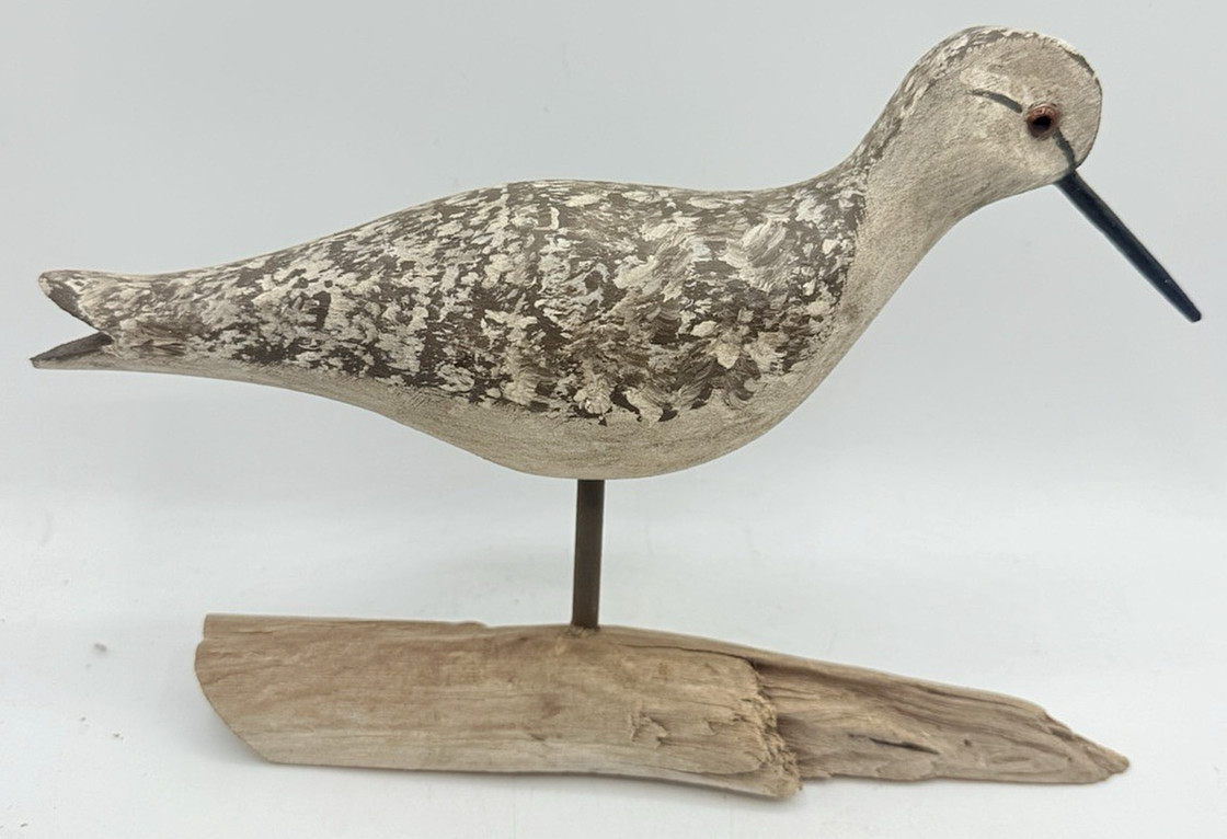 Vtg Antique Signed HARRY MONK Hand-Carved Wooden SHOREBIRD Decoy Massachusetts