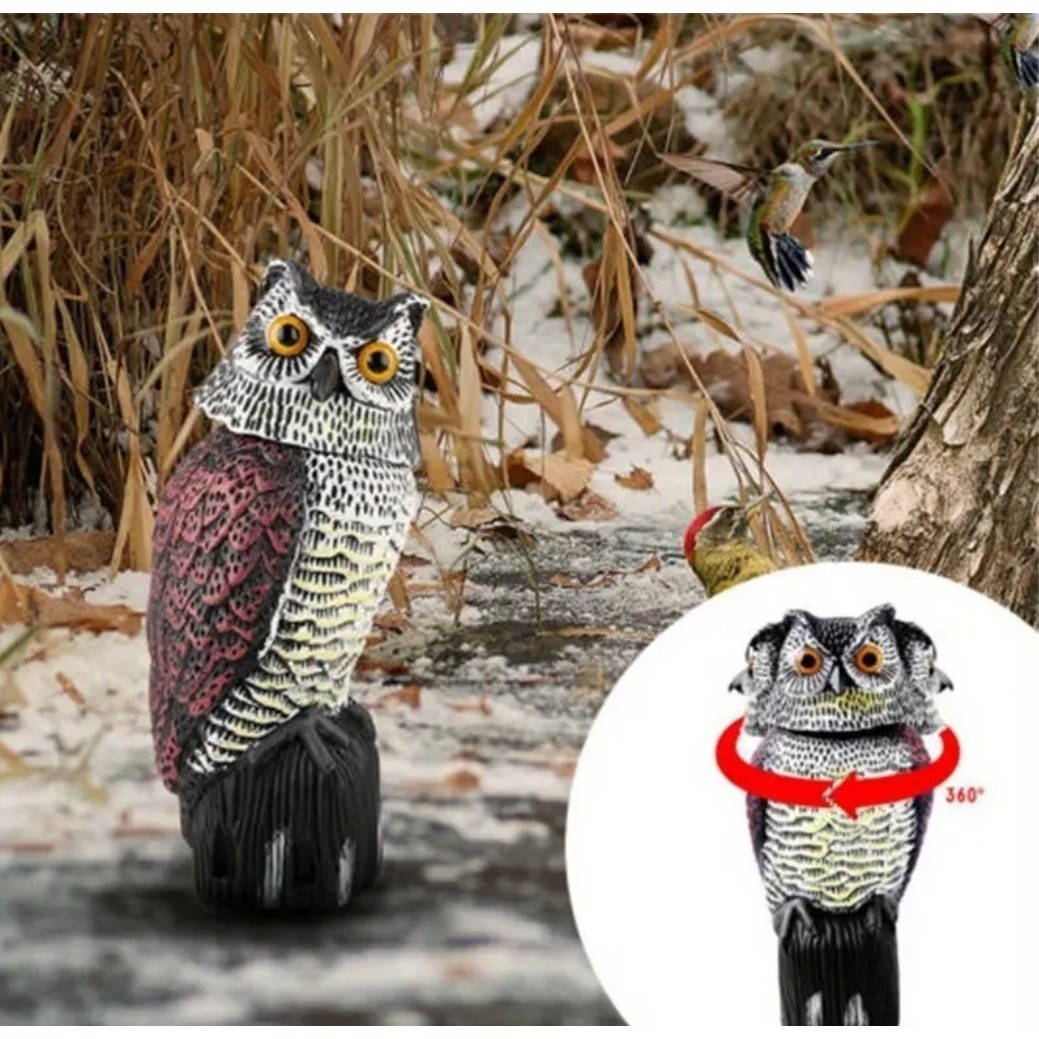 Plastic Owl Decoy Bird Control Garden Yard Outdoor with Rotating Head