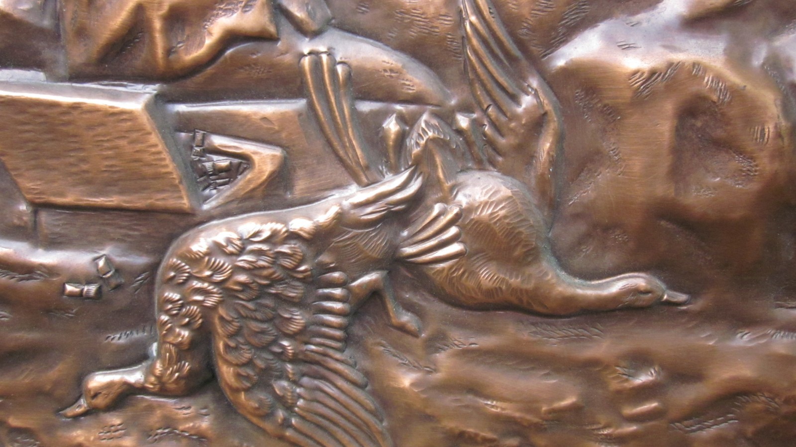 VINTAGE COPPER WALL PLAQUE DUCK HUNTING DECOY SHOTGUN SHOREBIRD SHOOTING SHELL