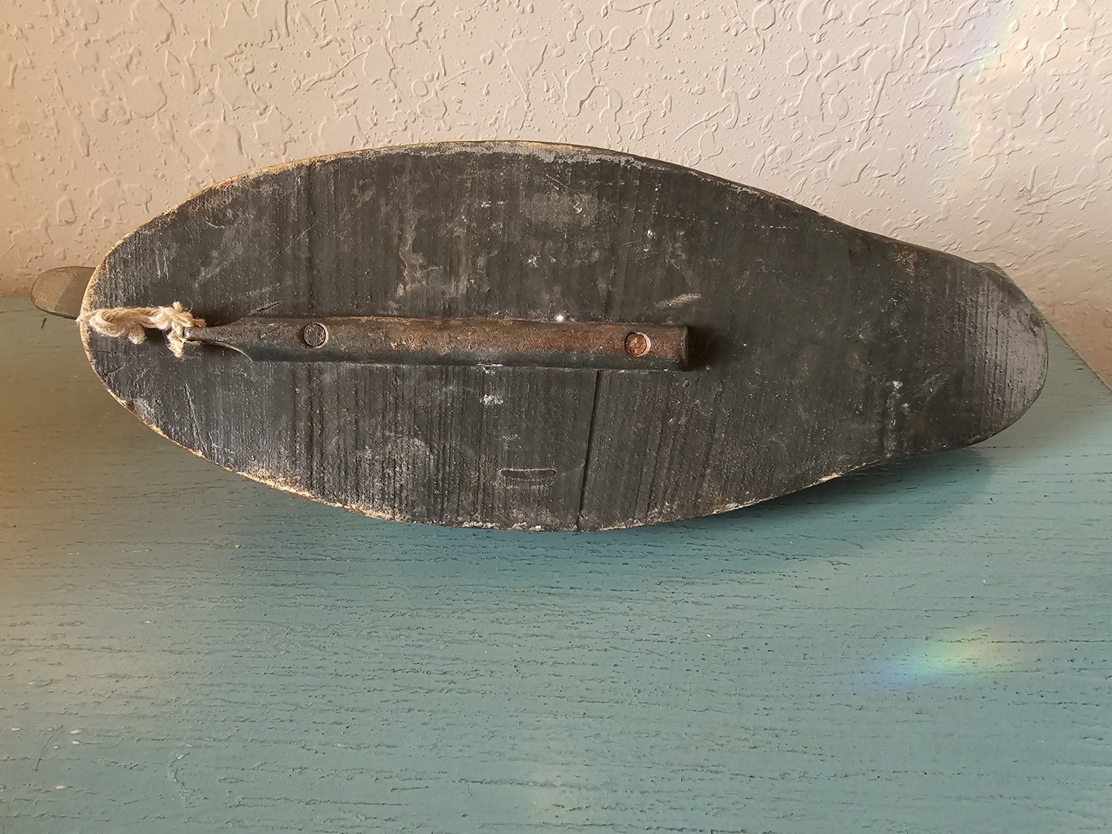 Antique HandCarved Mallard Duck Decoy W/Iron Weight, Swivel Dowel Head-Very Good