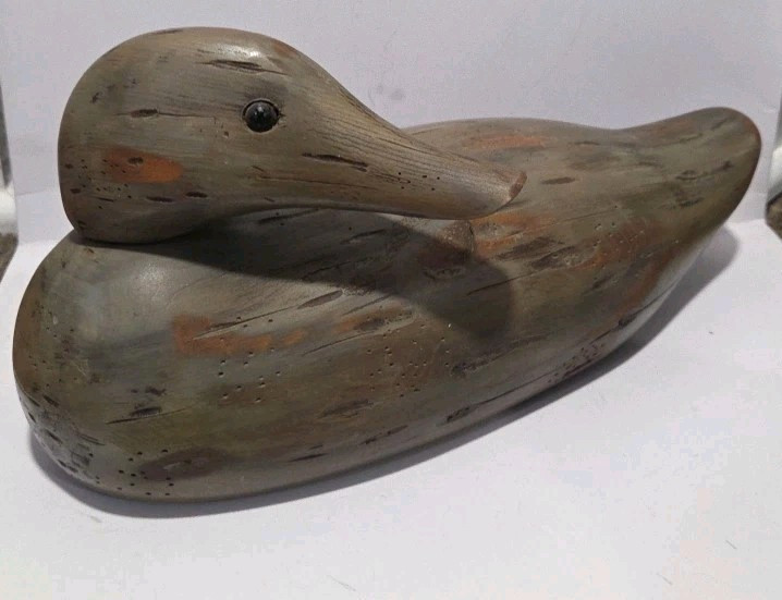 Vintage 1987 Hand Carved Wood Duck DECOY Primitive Signed LEE JARVIS