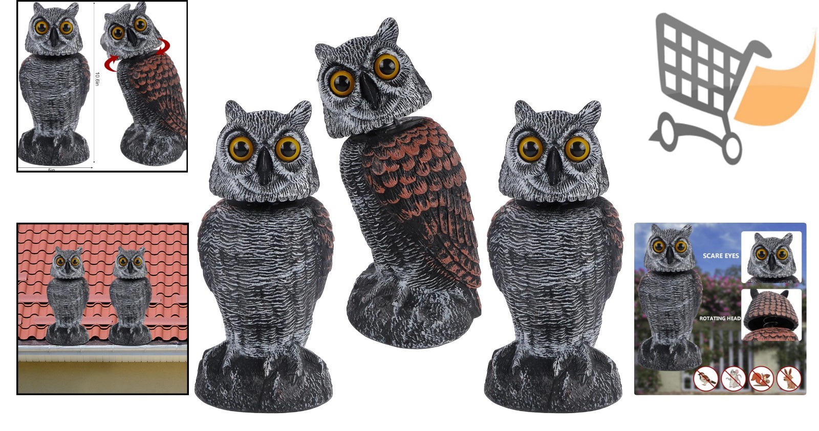 3 Pack Bird Scarecrow Owl Decoys Outdoor Pest Repellent Garden Decor
