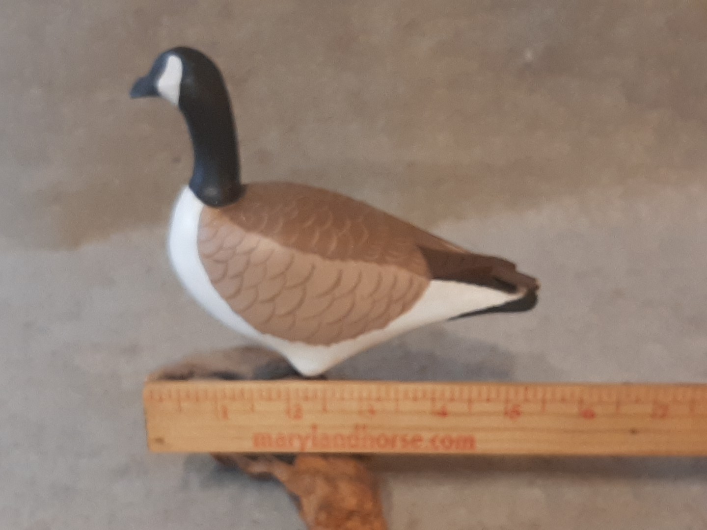 Carved Wood Miniature Goose Decoy branded Burn on Driftwood