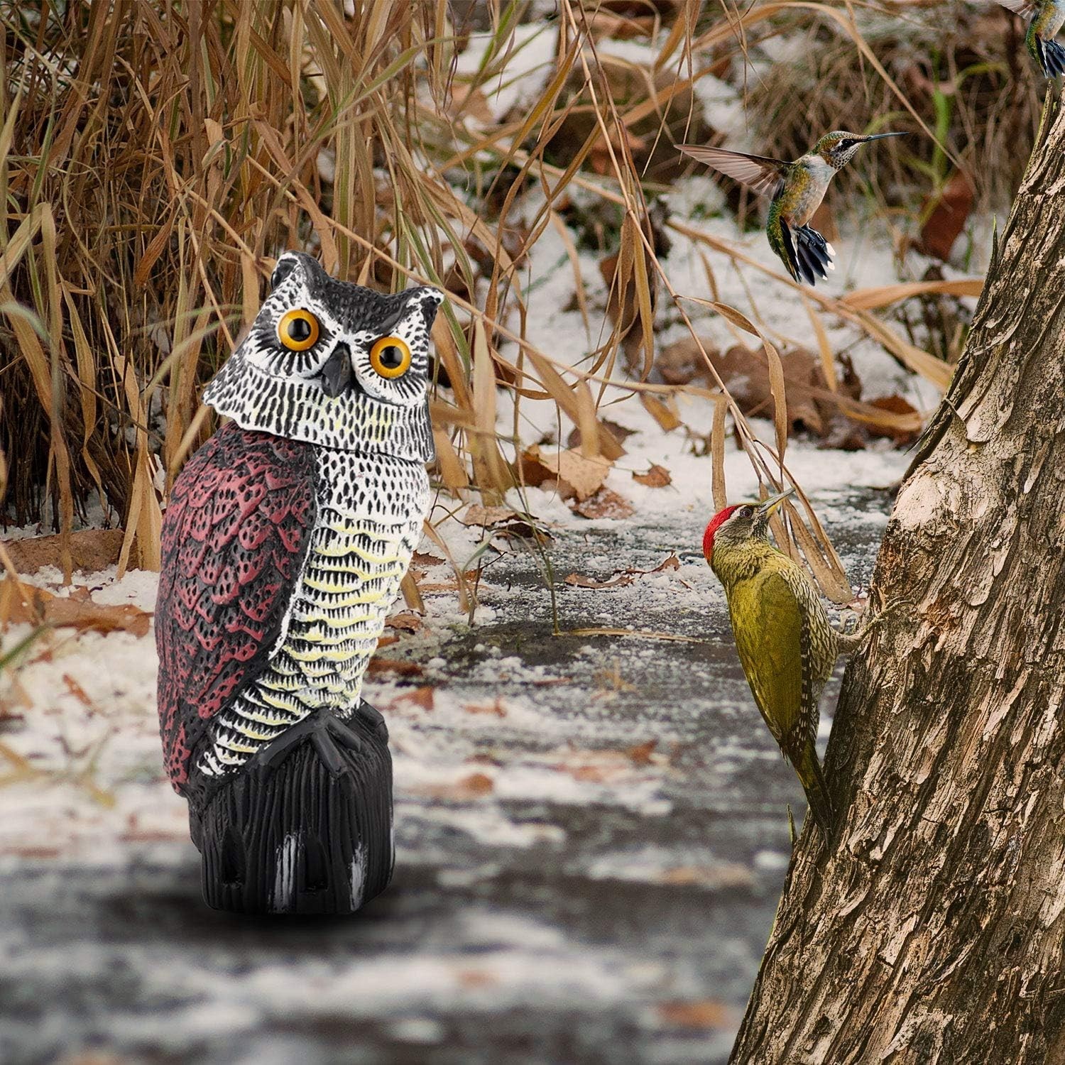 Wind-Powered Owl Decoy for Outdoor Use – Durable Bird Control Decor, Easy Setup