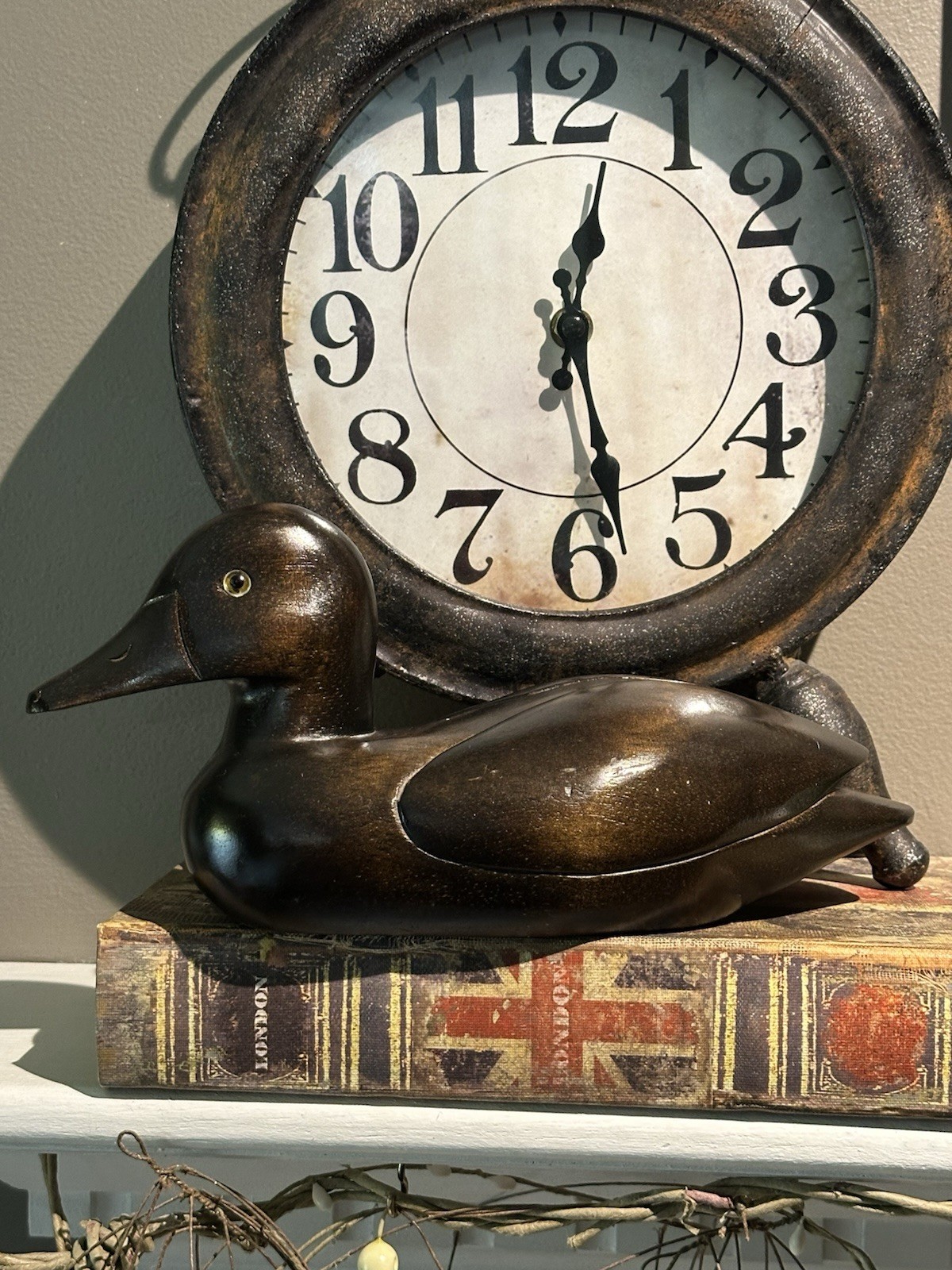 VTG Handcarved Solid Wood Mallard Duck Decoy with Glass Eyes 10″
