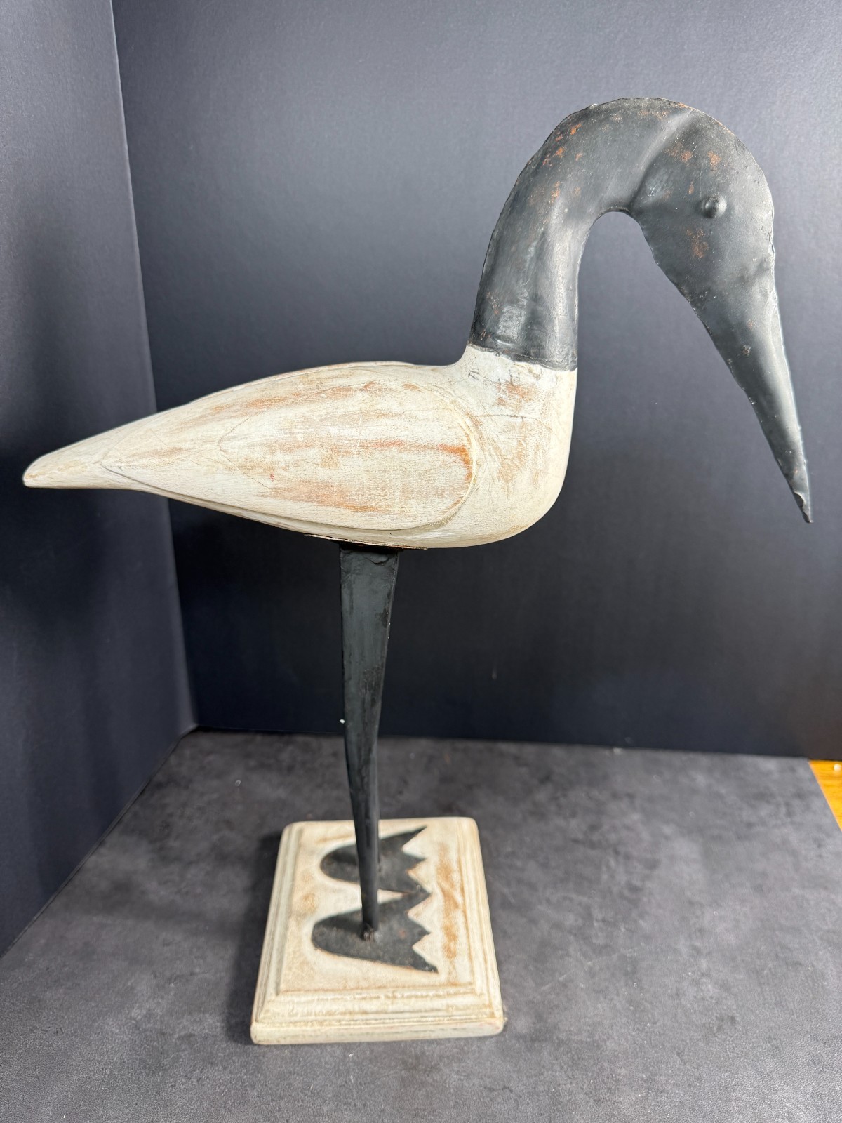 Hand Carved Wooden Shorebirds / Canadian Geese W/ Metal Accents Set of 3 White