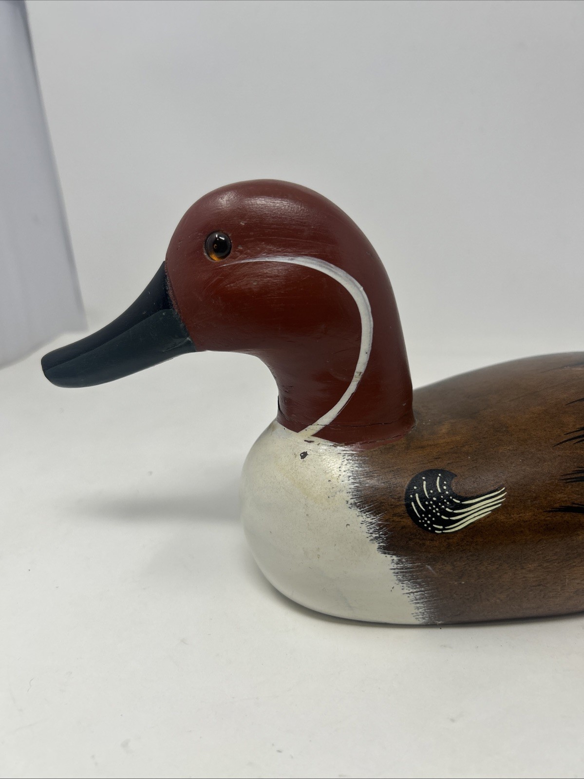 Vintage 16″ Hand Carved Painted Wood Northern Pintail Duck Decoy with Glass Eyes