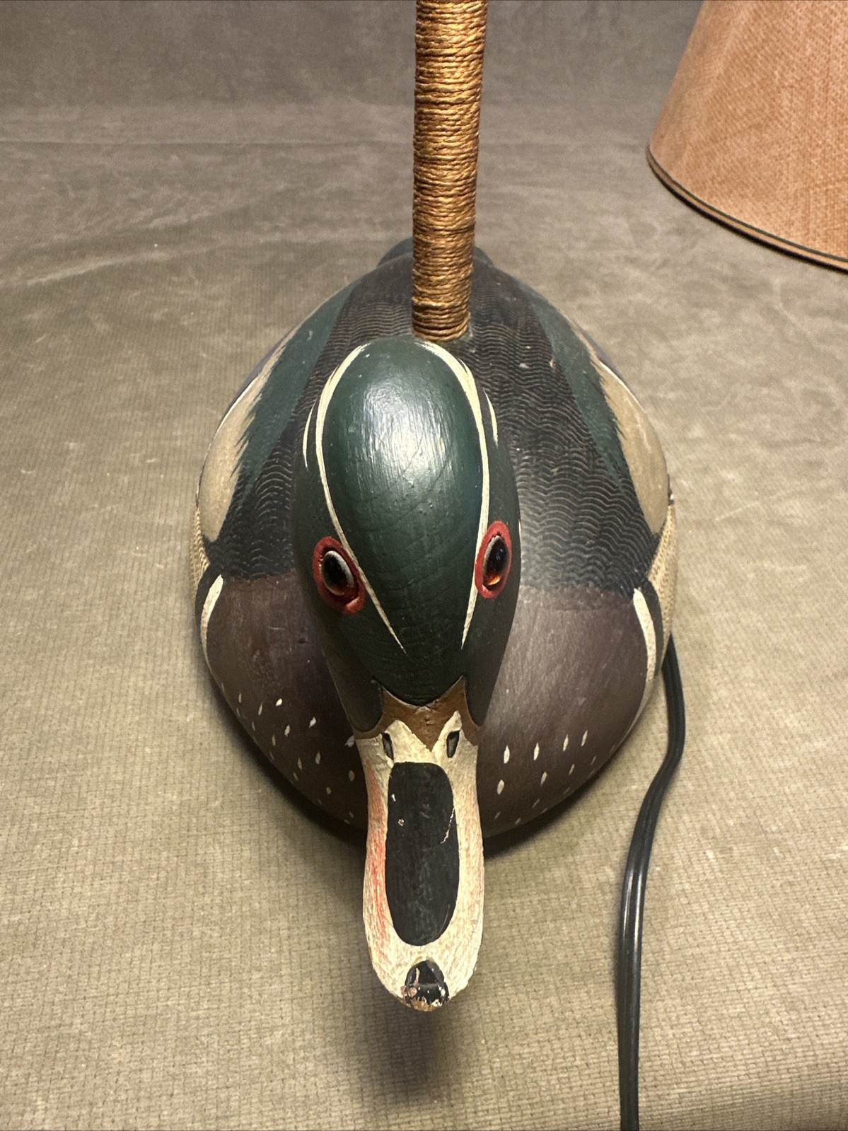 Early Ken Harris Woodville NY Hand Carved Wood Duck Decoy Table Lamp