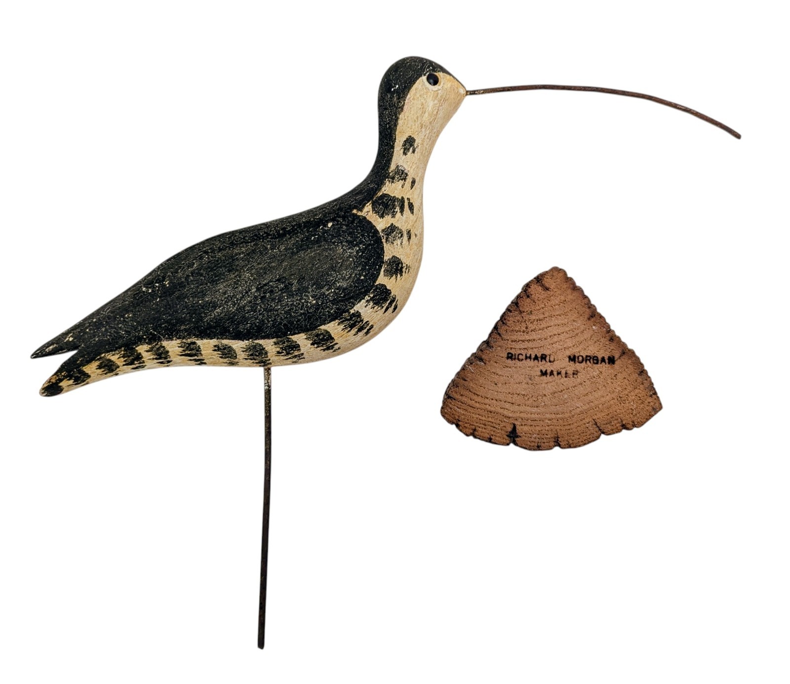 Richard Morgan Long-Billed Curlew Shorebird Metal Bill, Metal “Stick” Antiqued