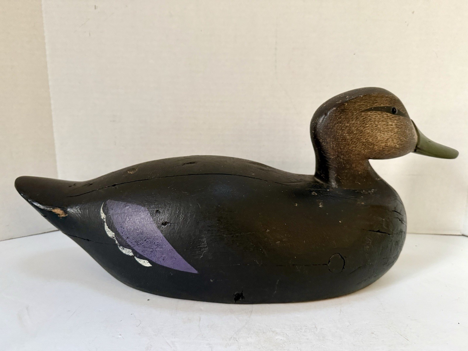 Black Duck Decoy – Joe Lincoln Style, Glass Eyes, Turned Head, Repaint, Unsigned
