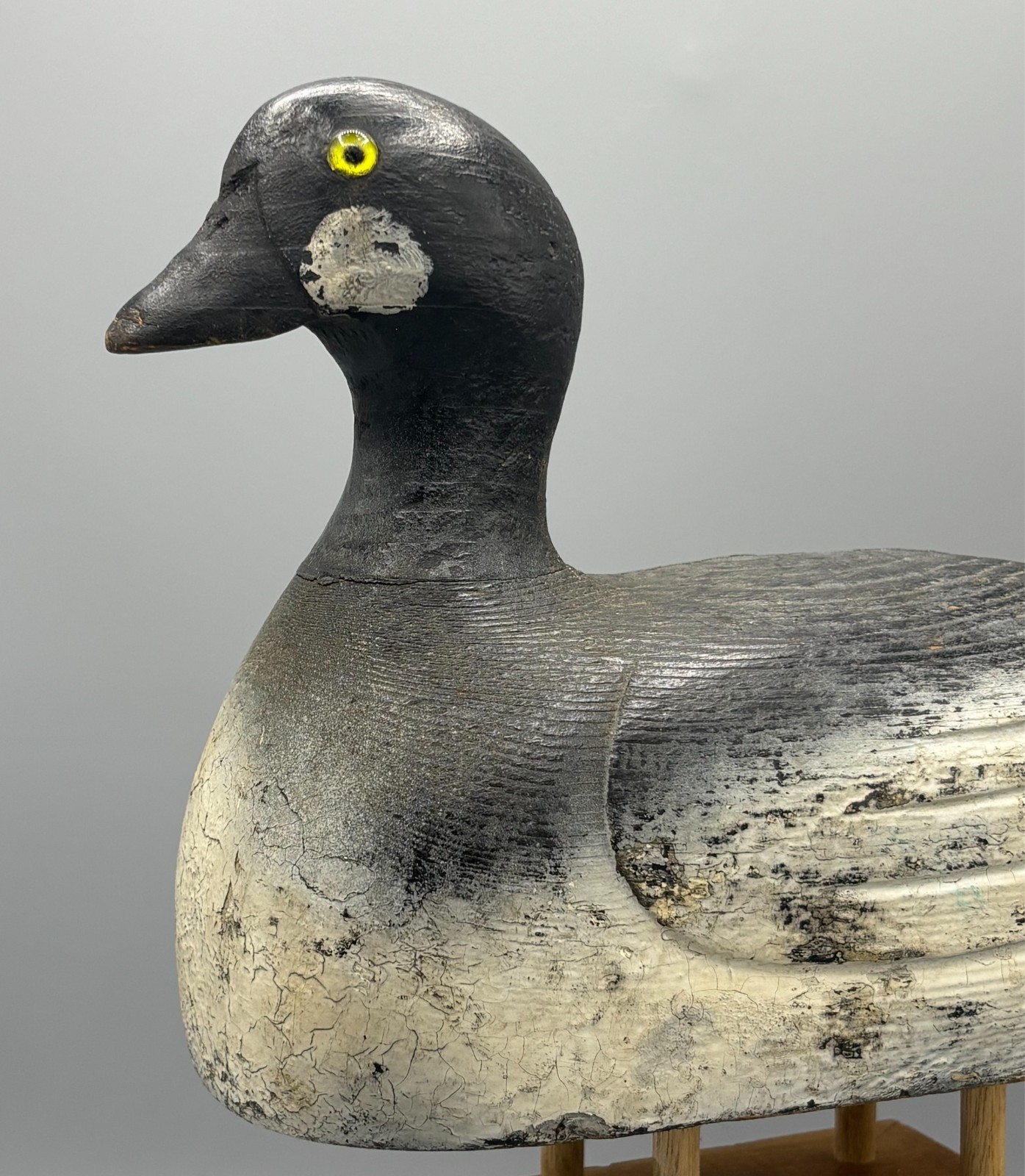***UNUSUAL*** QUEBEC HIGH PROFILE GOLDENEYE DRAKE ANTIQUE WOODEN DUCK DECOY