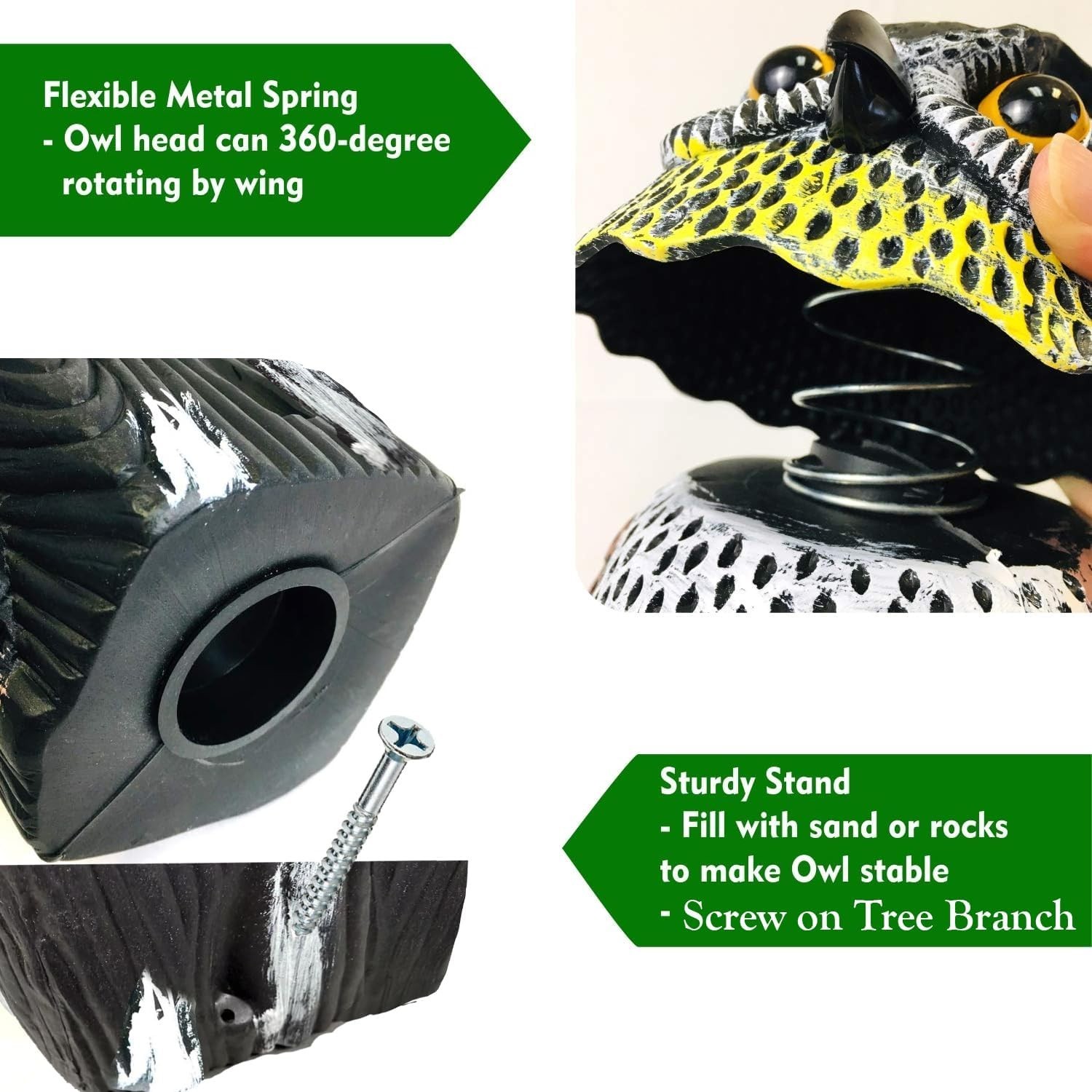 16″ Owl Decoy Statue with Rotating Head – Perfect Garden Decoration
