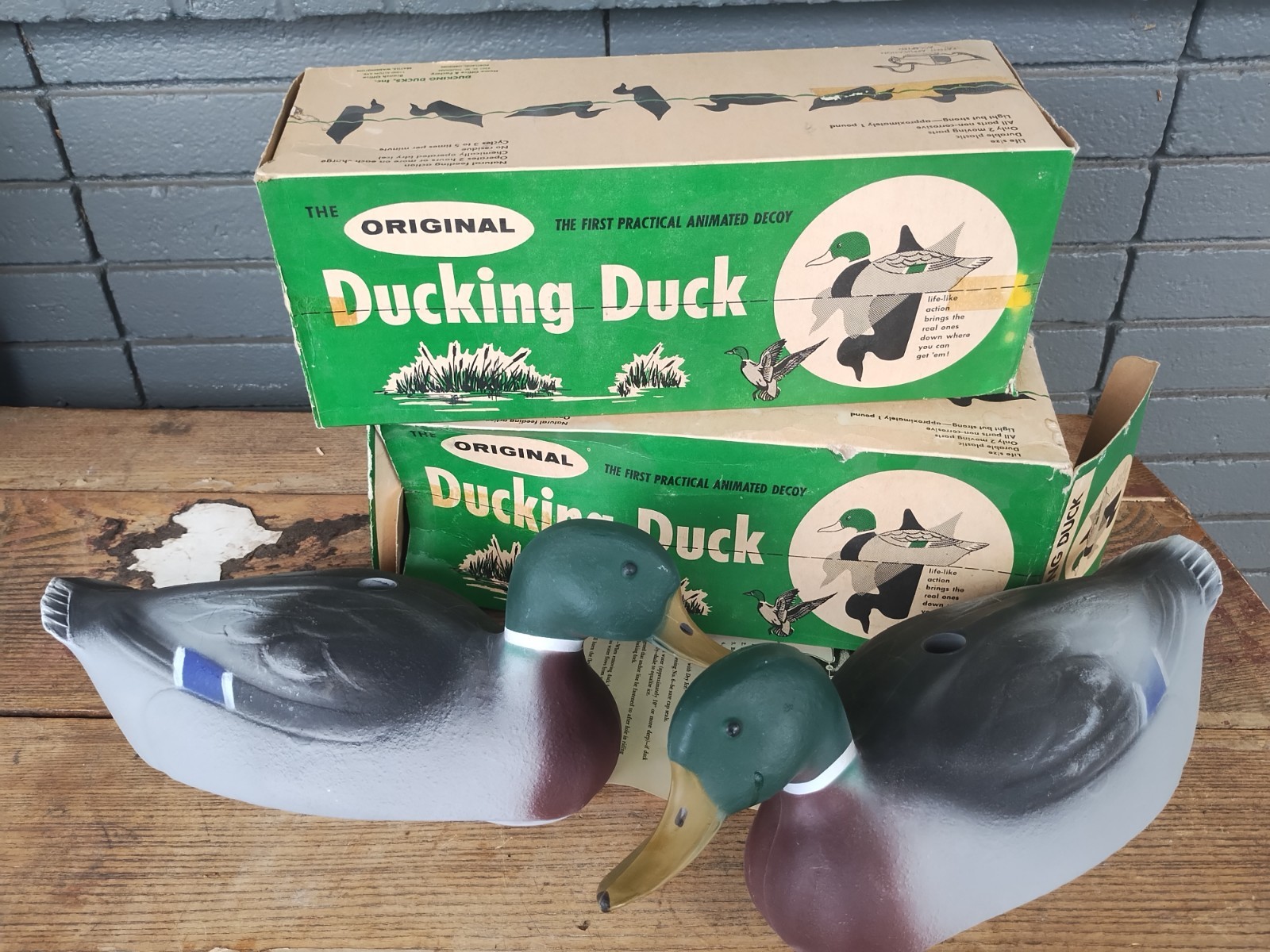 Vintage Duck Decoy Lot 2 NIB Plastic Ducking Ducks Animated Moving Decoys