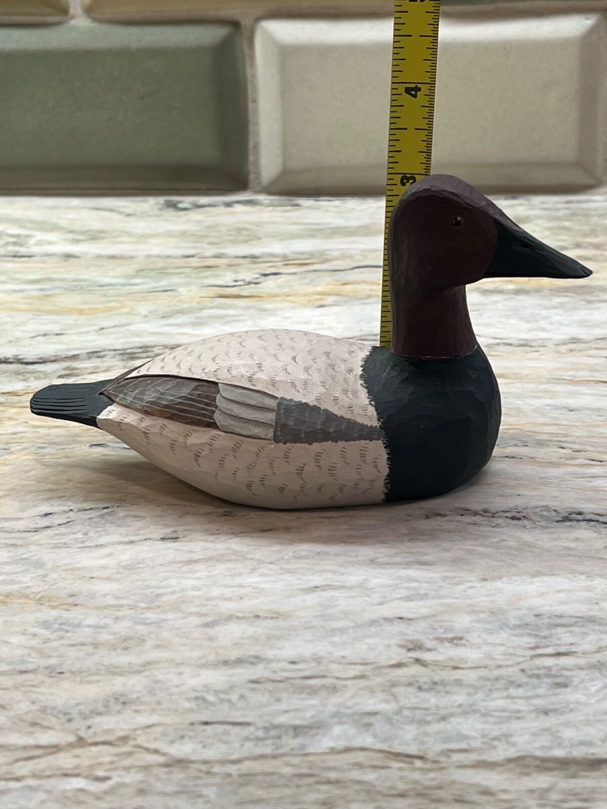 Carved Wood Duck Decoy Canvasback Drake 1975 Quarter Size Signed by Ron Kennedy