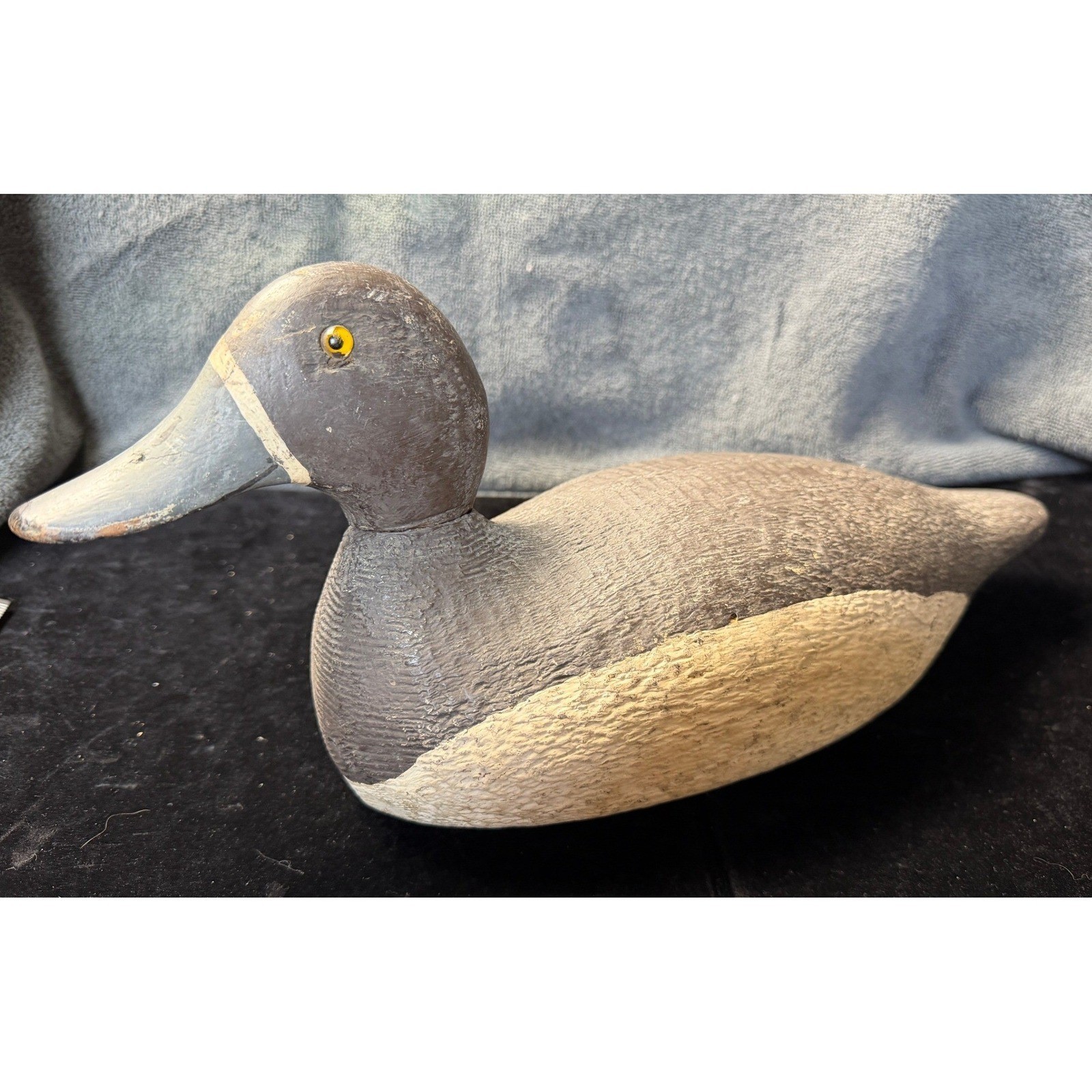 Vintage Hand Painted Wood Duck Decoy Glass Eyes Weighted Keel Rustic 14in