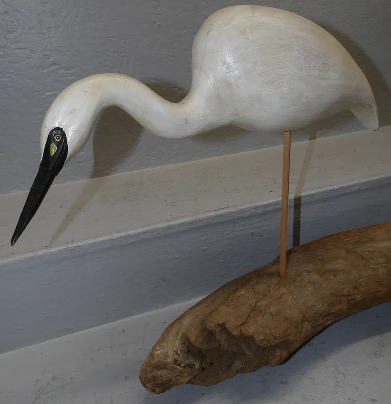 Painted Carved Wood Two Heron Bird Decoy Artist Signed