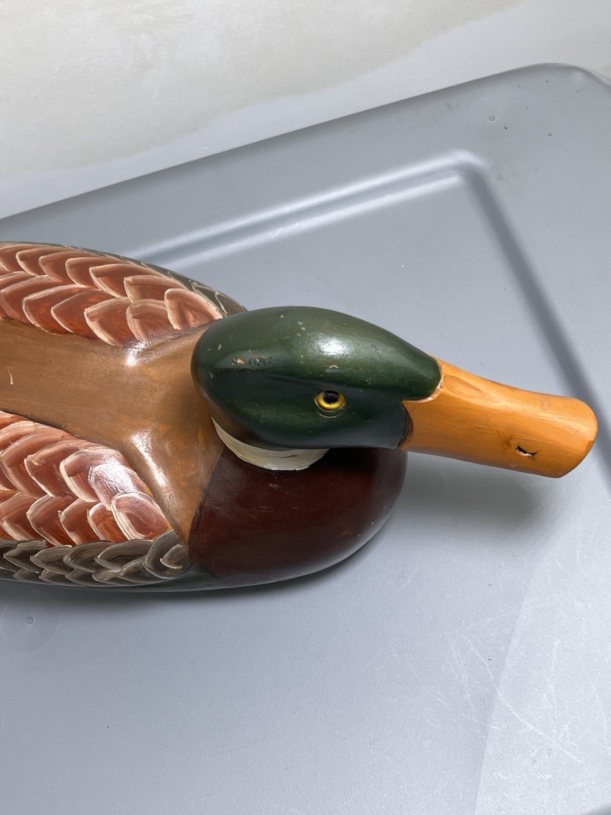 Vtg Duck Decoy-Hand Carved wood & Hand Painted Folk Art 14” Emporium Of Maine