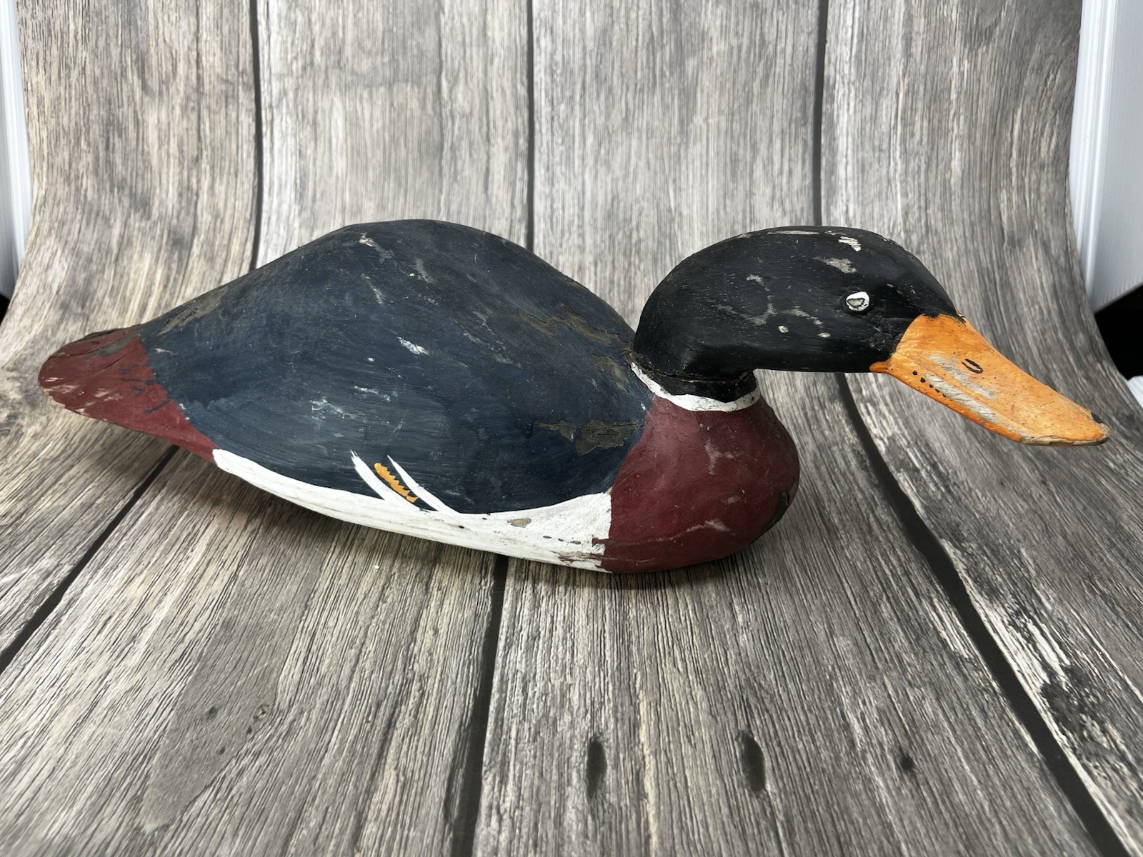 Folk Art Hand Painted Wood Duck Decoy VTG has age and chipped Paint