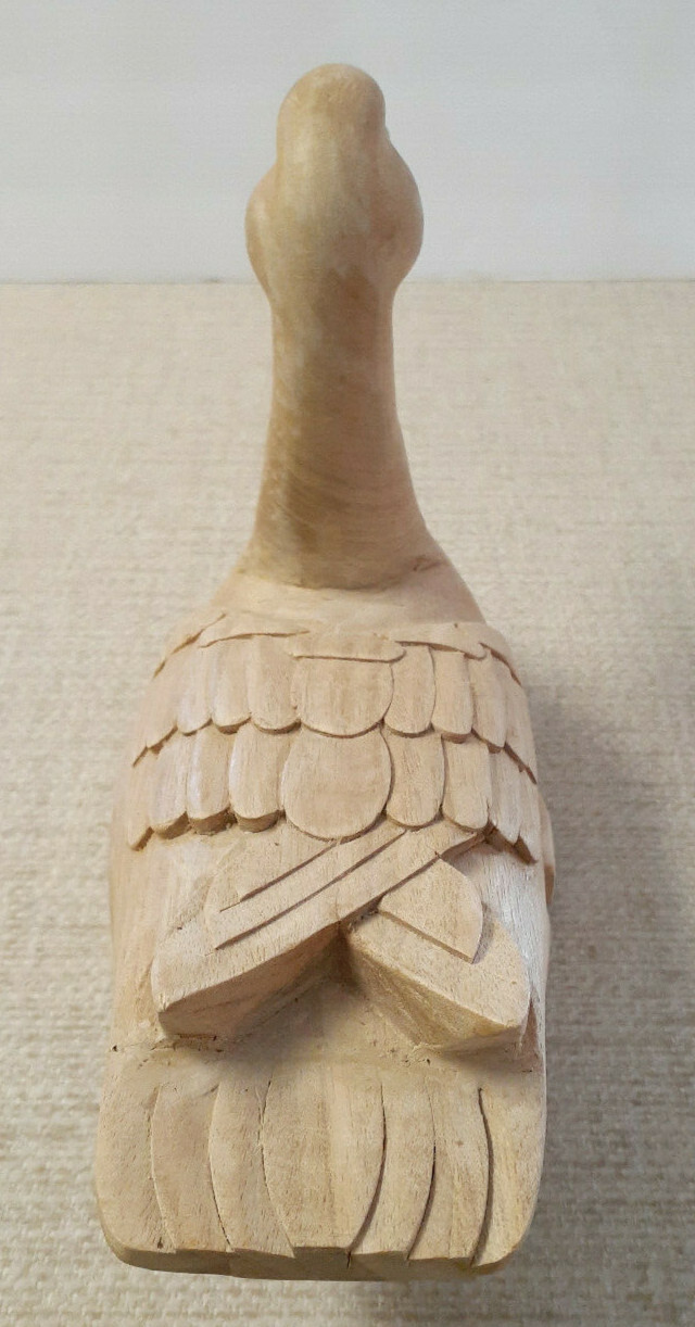 Vtg. Solid Wood Goose Decoy *Unfinished Natural Nice Detail Made in Philippines
