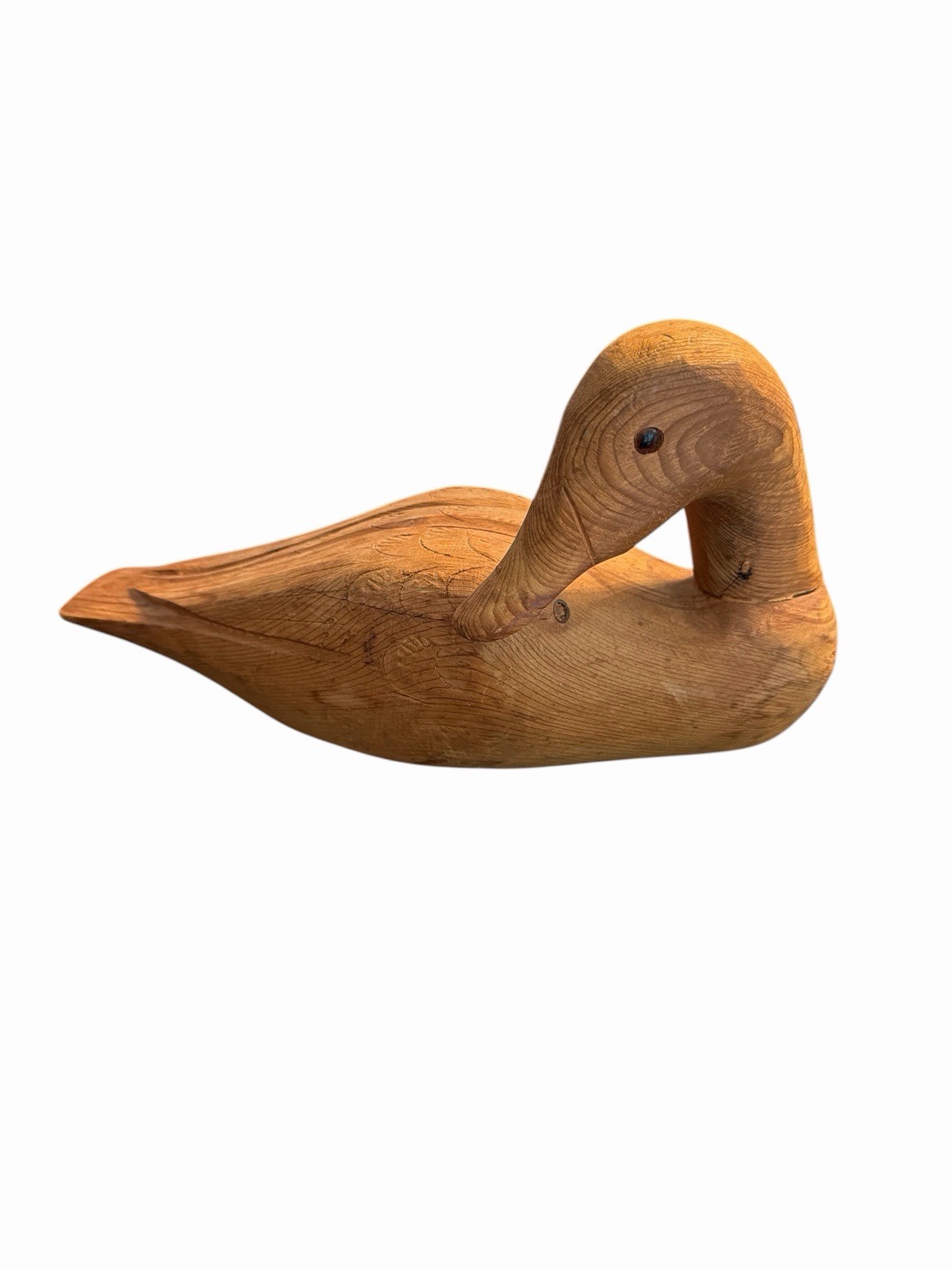Vintage Wooden Duck Decoy Hand Carved Folk Art Made In Canada Rustic