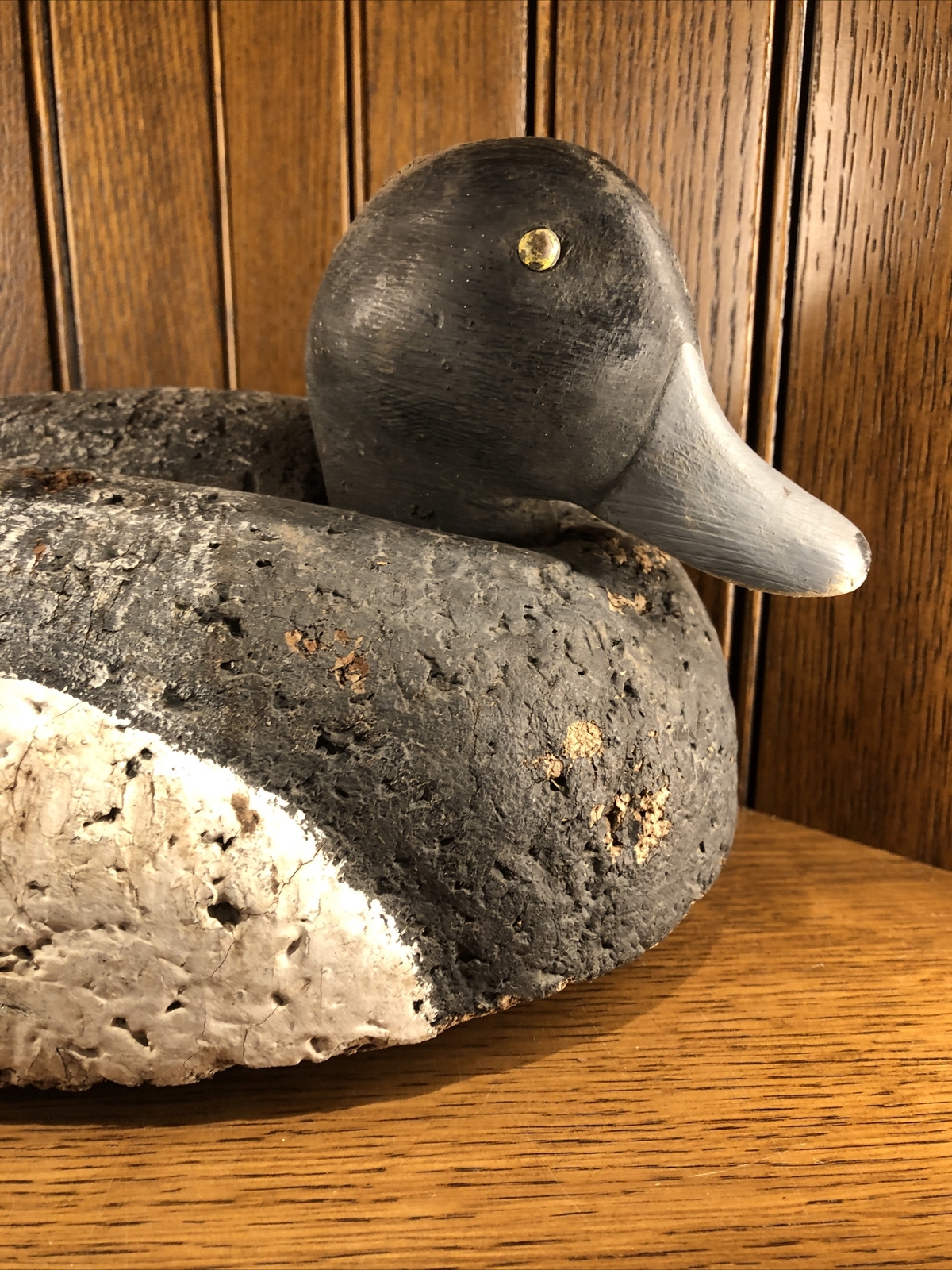Antique Hand Carved Cork Wood Mallard Duck Decoy Primitive Cabin Art Decor (E)