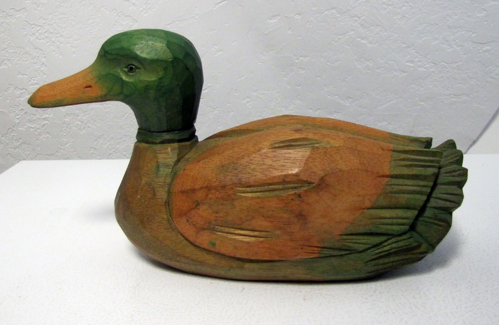 Vintage Hand Carved Wooden Duck With Swivel Head Very Good To Excellent Cond.