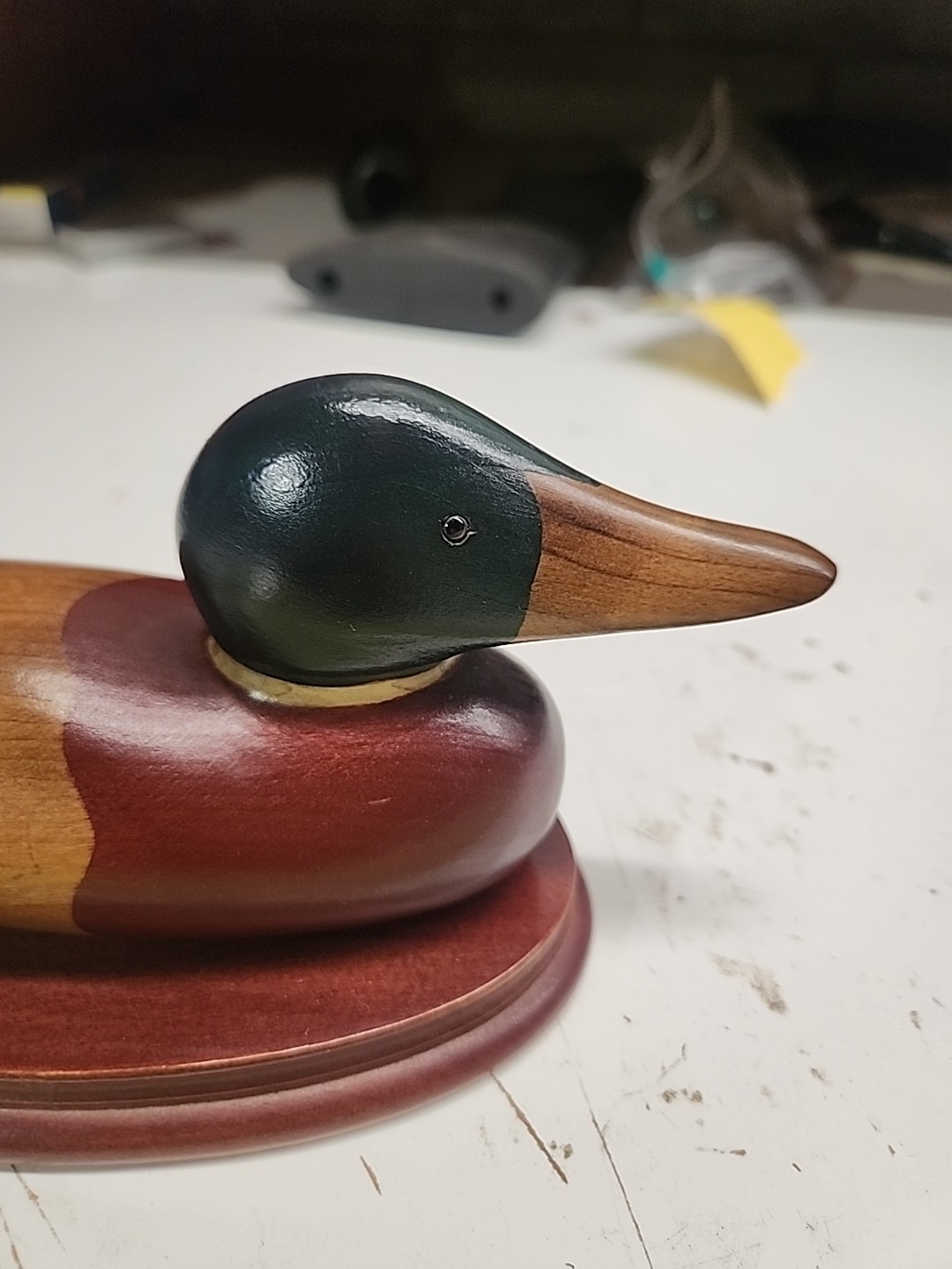 Vintage Mallard Duck Decoy Ron Fisher Glass Eyes Solid Body 1982 9” Autographed