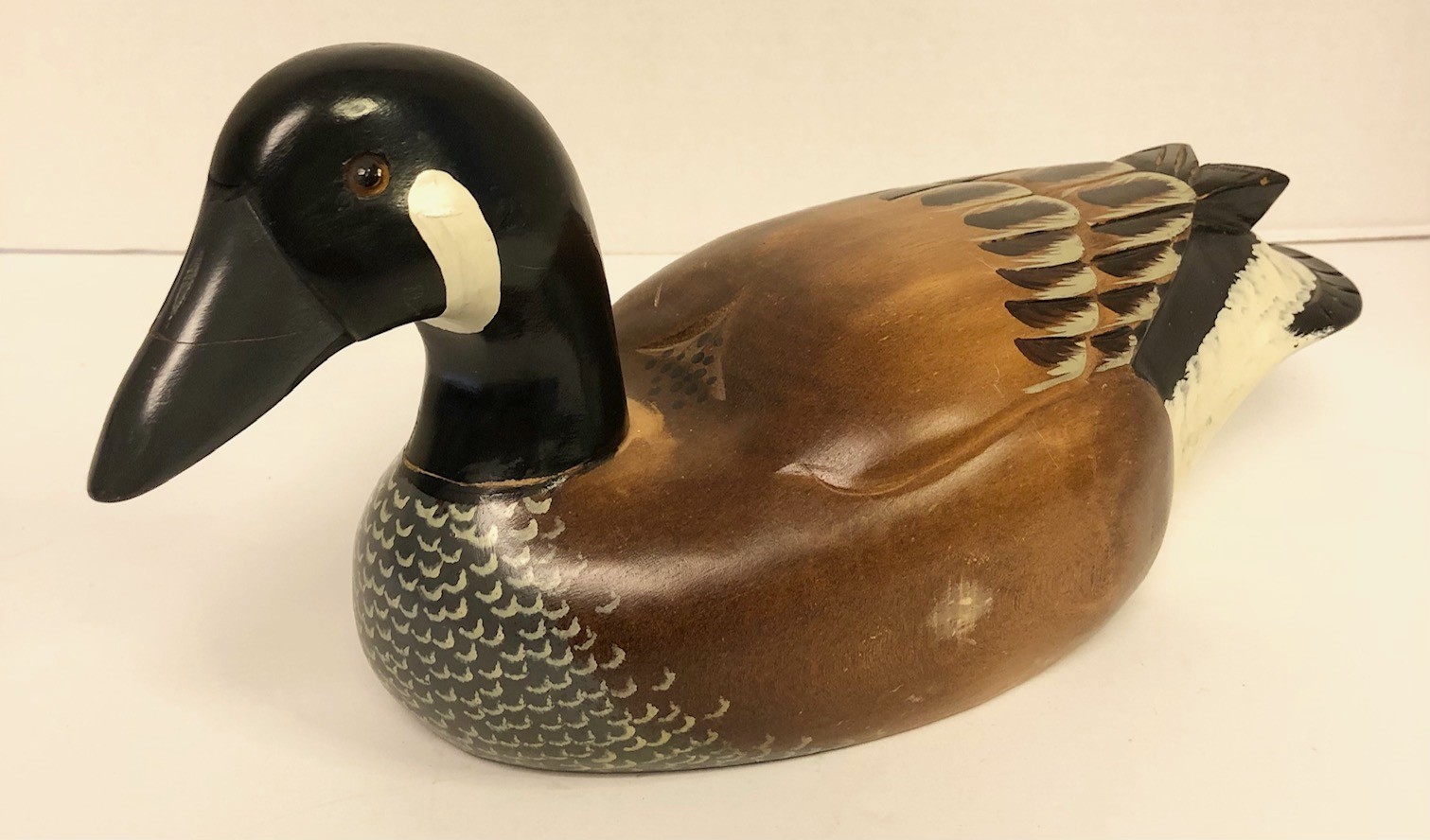 Wooden DUCK DECOY Drake Mallard Brown Black 13″ Figure Vintage K6