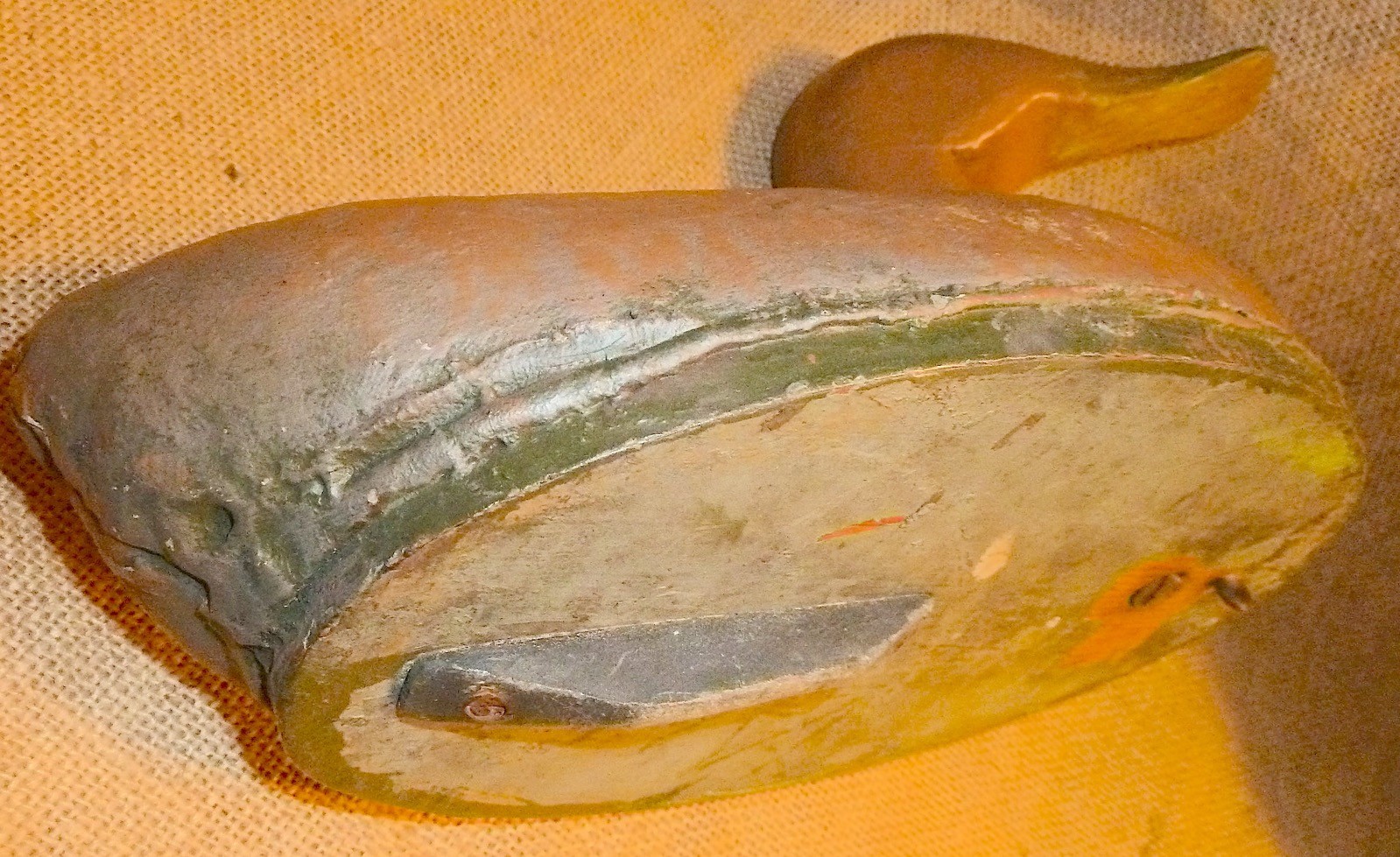 VINTAGE ANTIQUE HAND MADE CRAFTED CANVAS/WOOD DUCK DECOY 12″ LONG