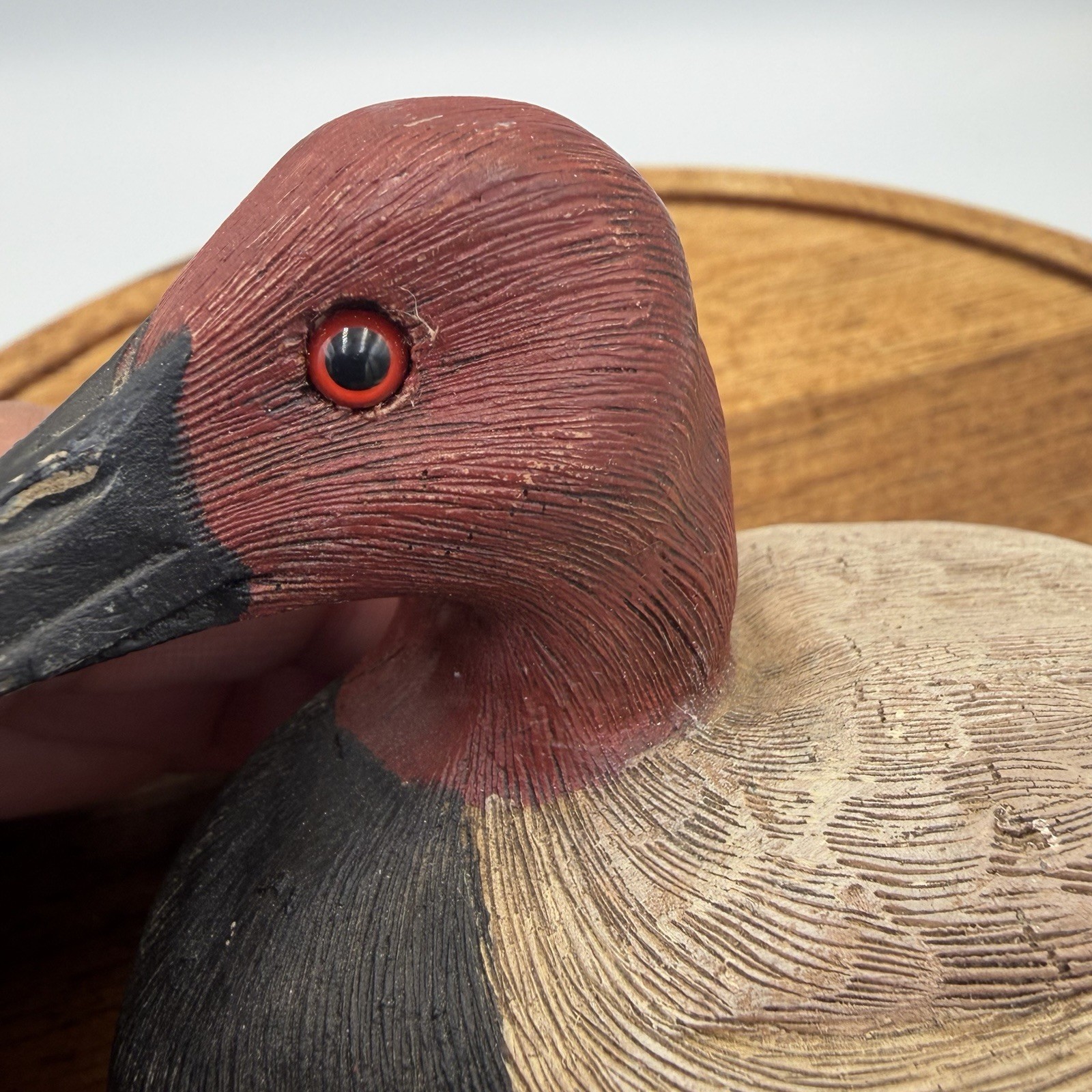 Hand Carved Wood Canvasback Duck Decoy MD 1989 Signed J.R. Williams Glass Eyes