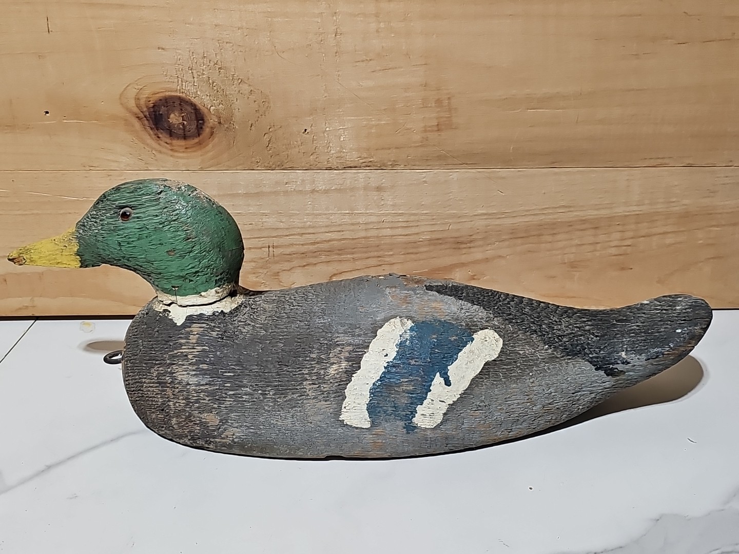 Antique Rustic Solid Wood Duck Decoy Hand Carved Hand Painted Mallard Drake