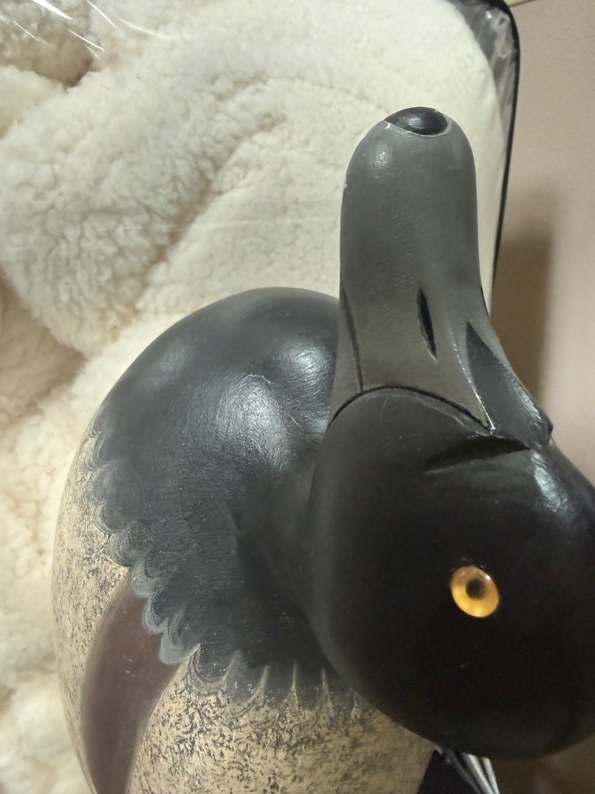 Bluebill Drake decoy by Mason 2nd Gen, solid wood, glass eyes. Factory Made 80s