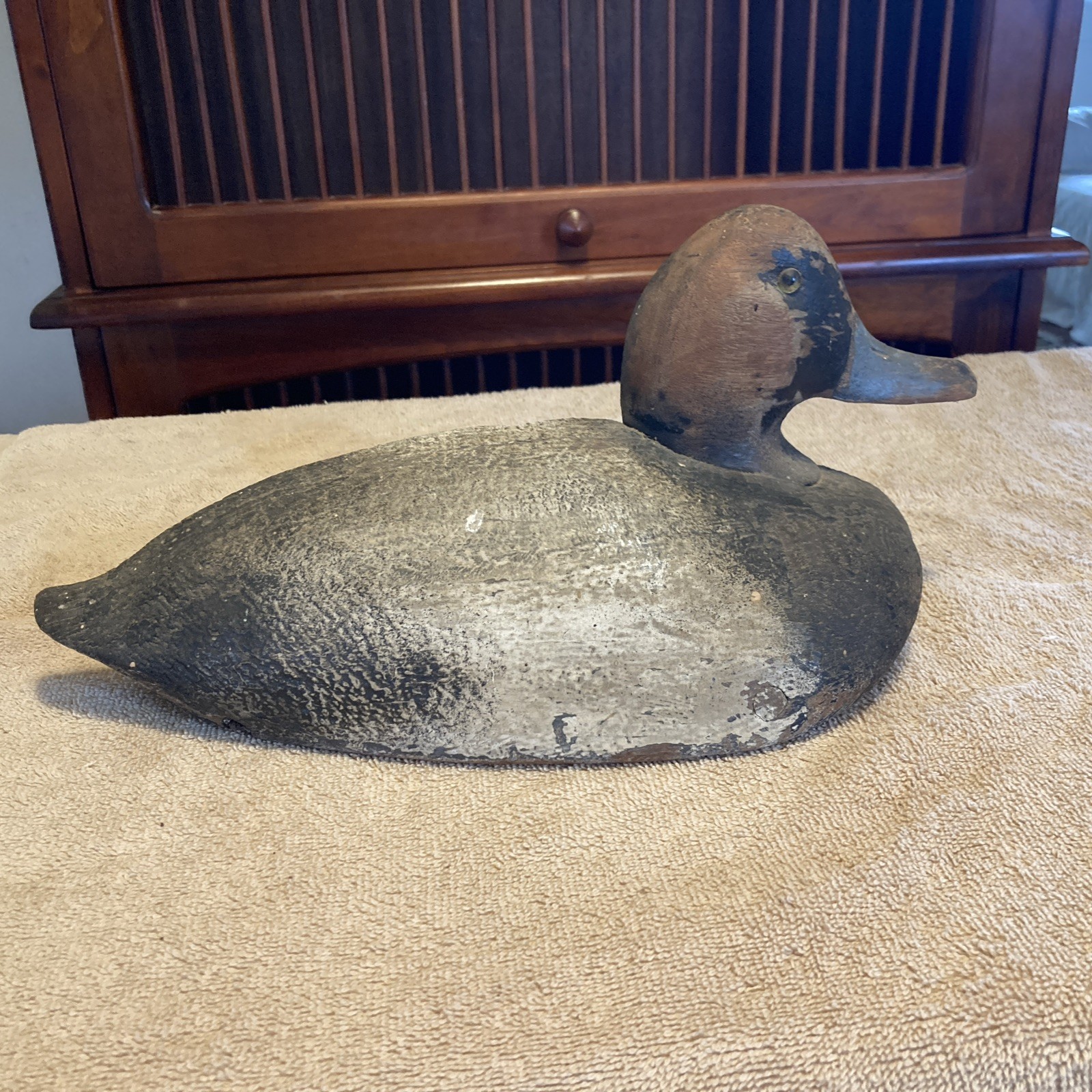 Vintage Folk Art Wooden Hand-Carved Duck Decoy – Cut In Half For Home Display