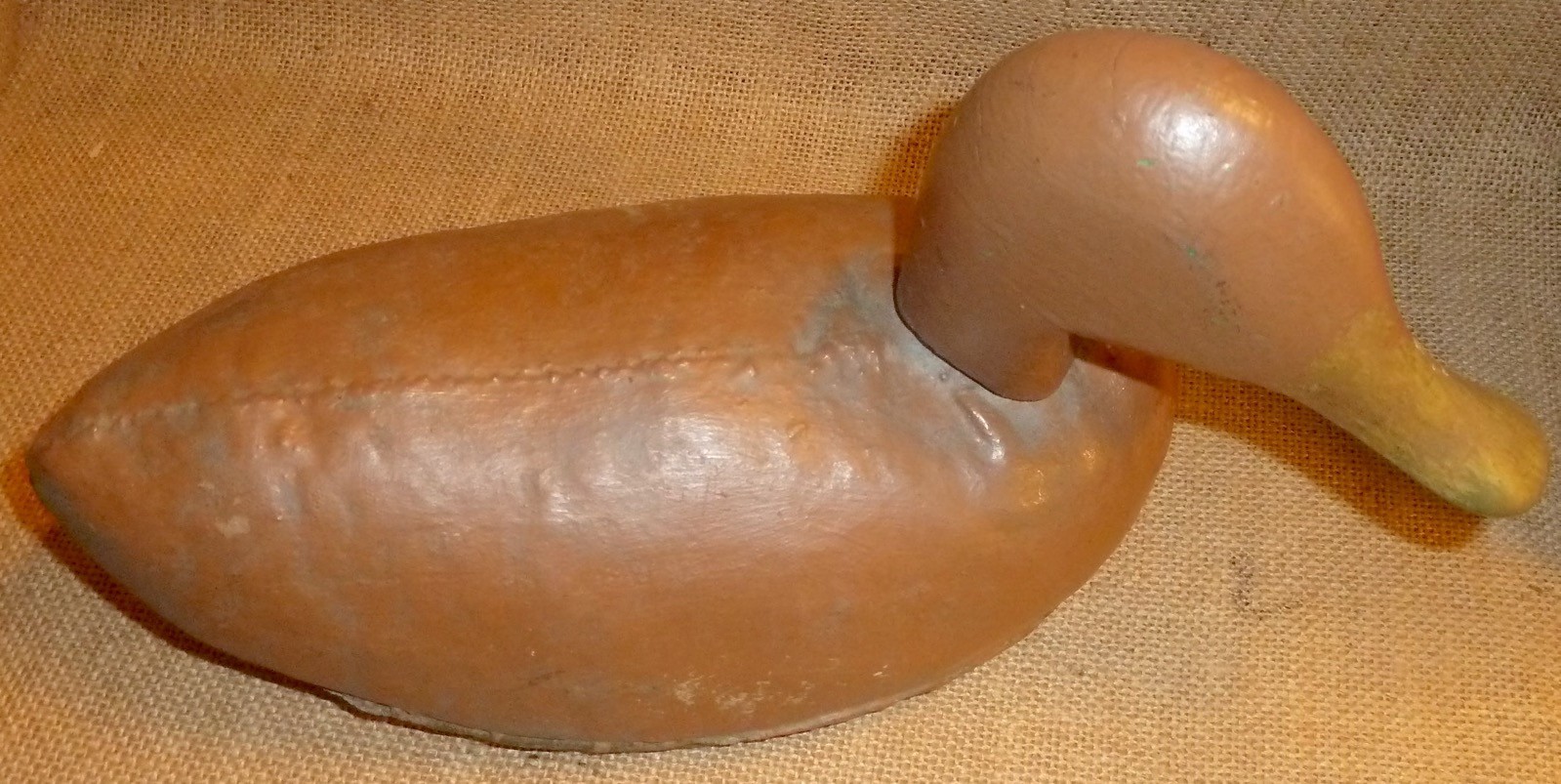 VINTAGE ANTIQUE HAND MADE CRAFTED CANVAS/WOOD DUCK DECOY 12″ LONG