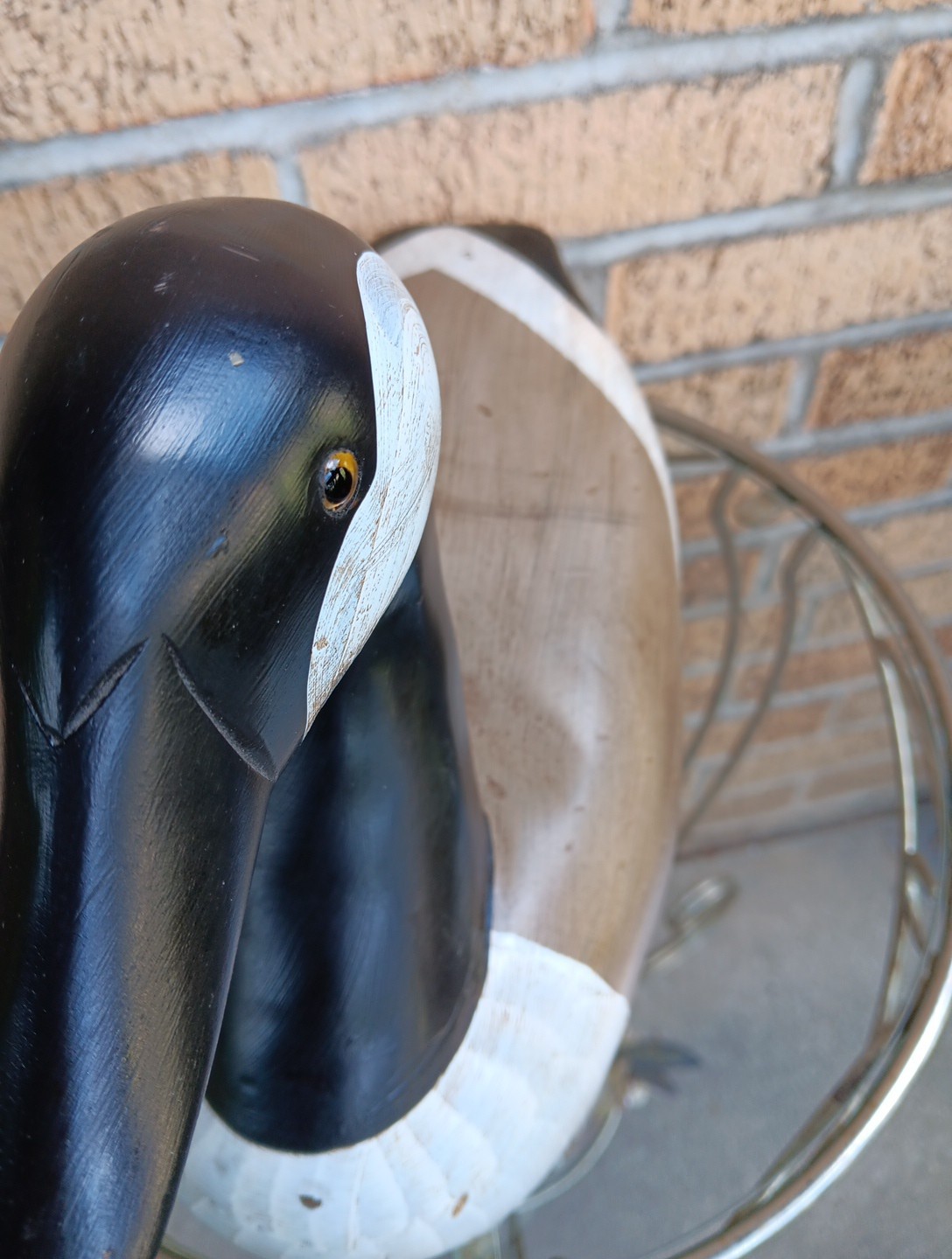 Signed G. Lowenthal Canadian Goose Painted Carved Wood Duck Decoy Glass Eyes