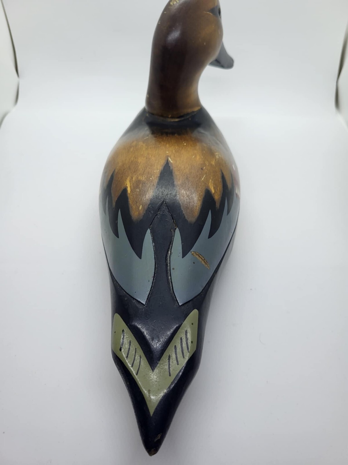 Vintage 14″ Solid Wooden Pintail Duck Glass Eyes, Hand Painted