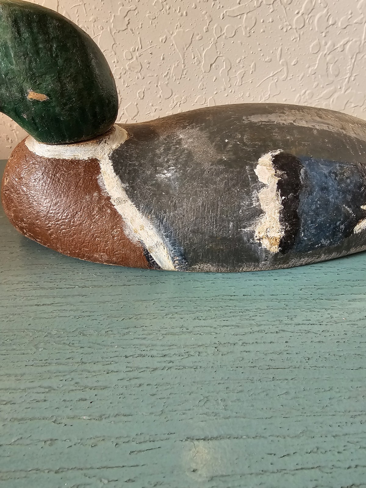 Antique HandCarved Mallard Duck Decoy W/Iron Weight, Swivel Dowel Head-Very Good