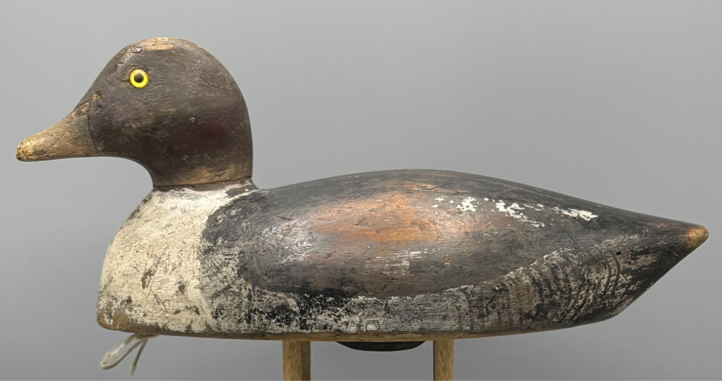 PRINCE EDWARD COUNTY(?) ANTIQUE DUCK DECOY GOLDENEYE HEN W/”W” CARVED IN BOTTOM