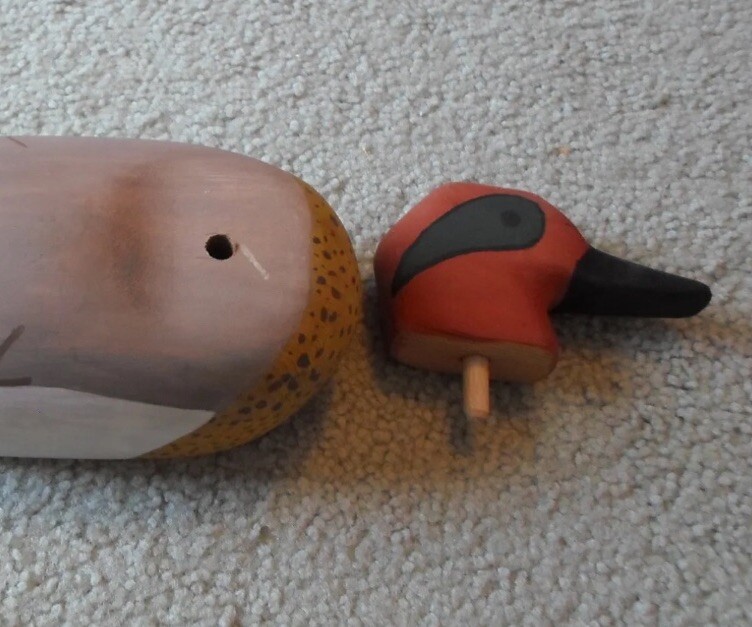 Unknown Maker ~ Vintage Hollow Carved Working Duck Drake Decoy @ 9.0″ ~ Unsigned