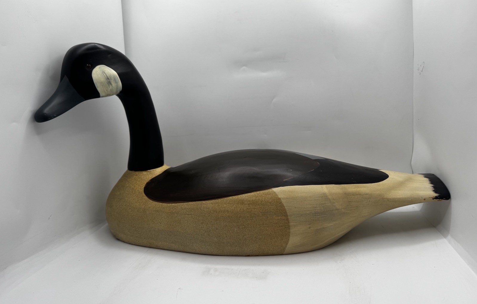 Vintage Large Hand Carved Canada Goose Wood Decoy Removable Head Folk Art 24”.