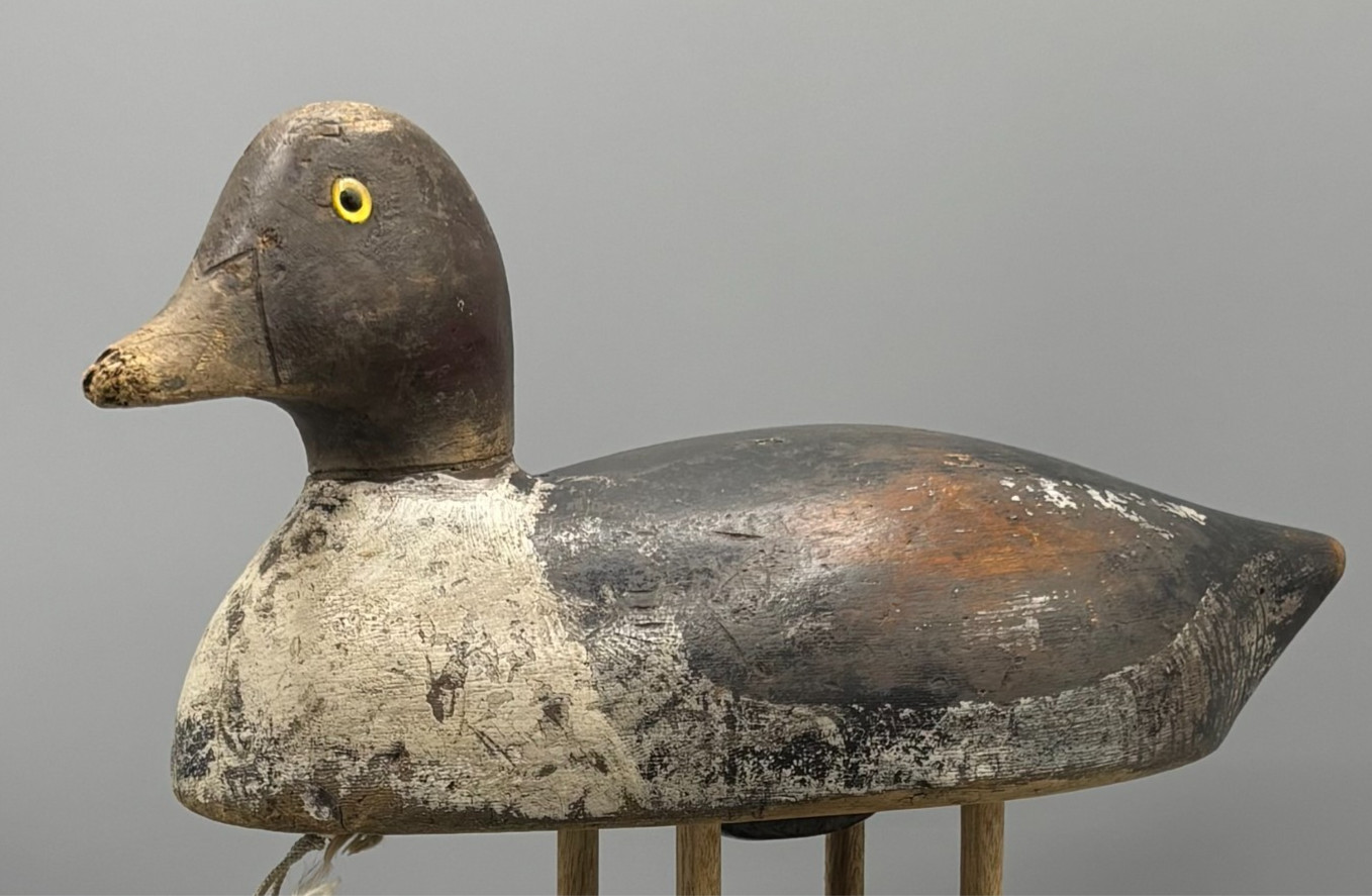 PRINCE EDWARD COUNTY(?) ANTIQUE DUCK DECOY GOLDENEYE HEN W/”W” CARVED IN BOTTOM