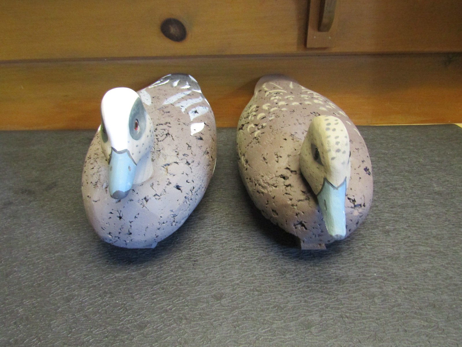 Vintage Pair wigeon (Gadwall ) LL Bean wood Head Cork Body Duck Decoys.
