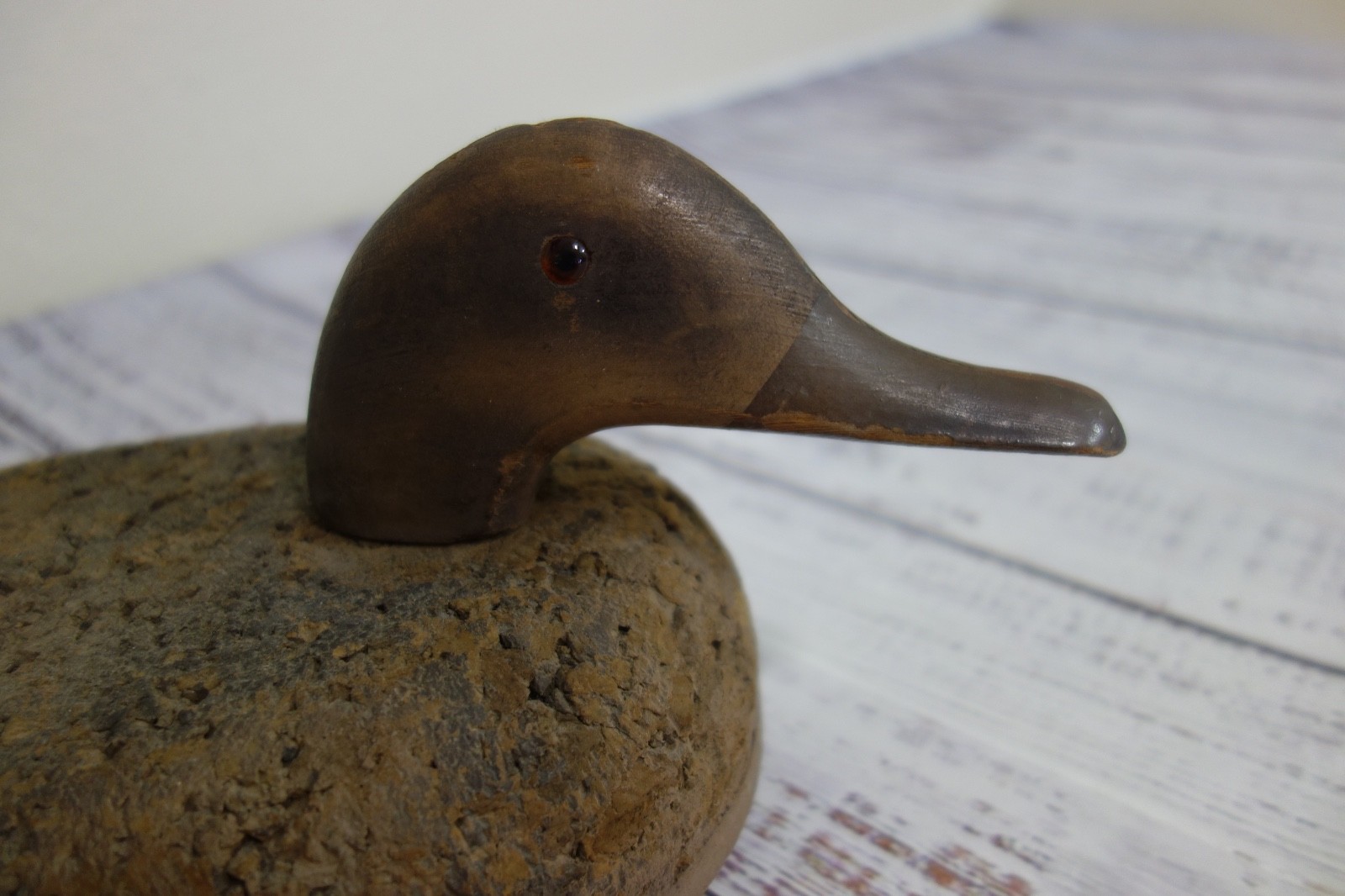 Vtg George Soule LL Bean Brown Mallard Hen Cork Duck Decoy Spinning Head 15″