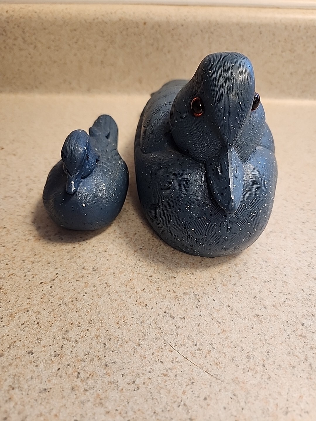 Blue Resin Wood Ducks adult and duckling
